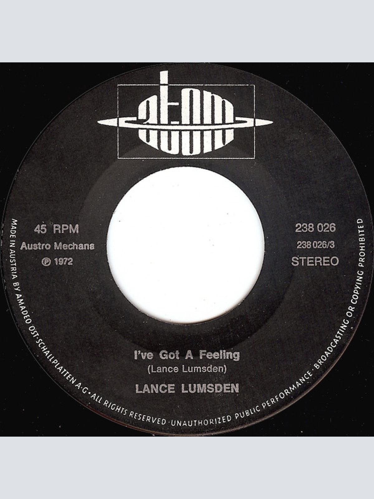Vinyl / Lance Lumsden - I've Got A Feeling / Oh Lord