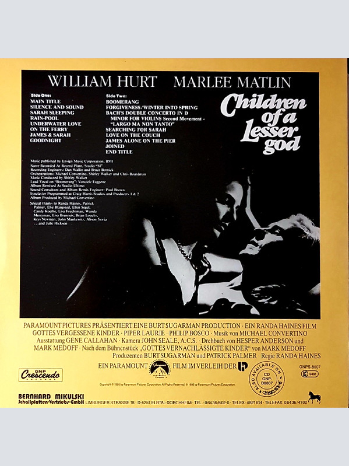 Vinyl / Michael Convertino - Gottes Vergessene Kinder (Children Of A Lesser God - Original Motion Picture Soundtrack)