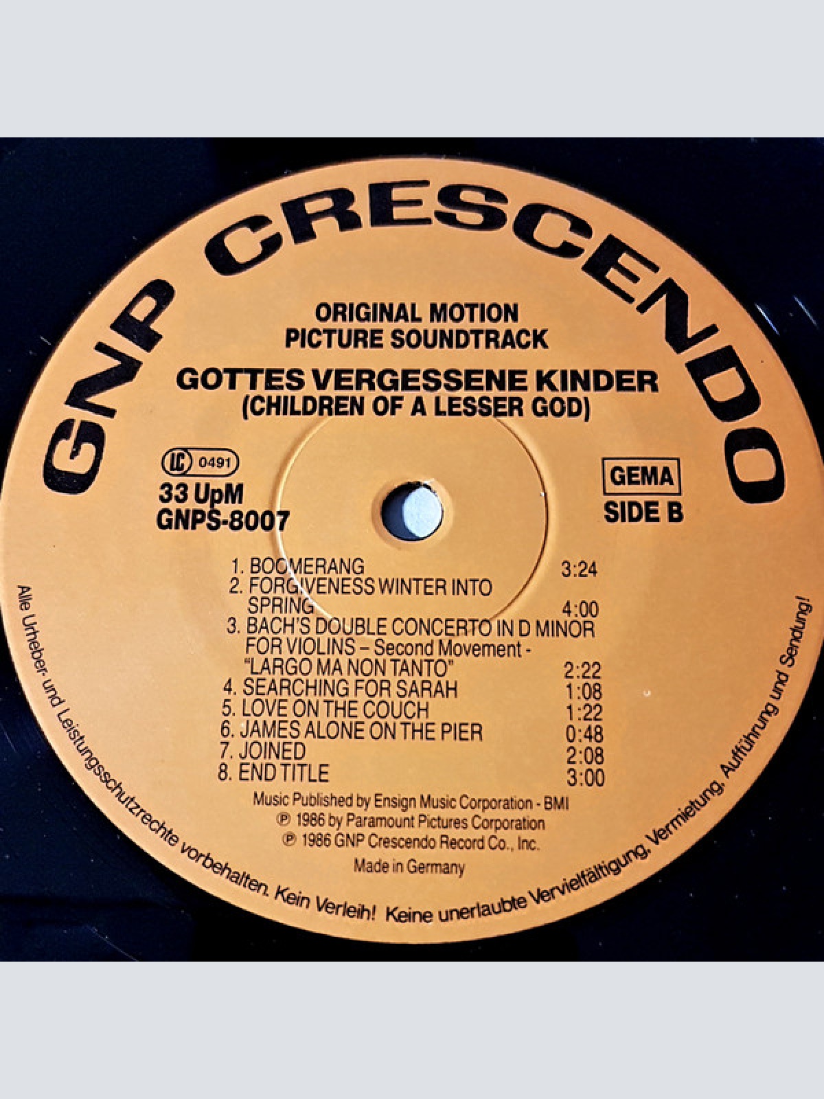 Vinyl / Michael Convertino - Gottes Vergessene Kinder (Children Of A Lesser God - Original Motion Picture Soundtrack)