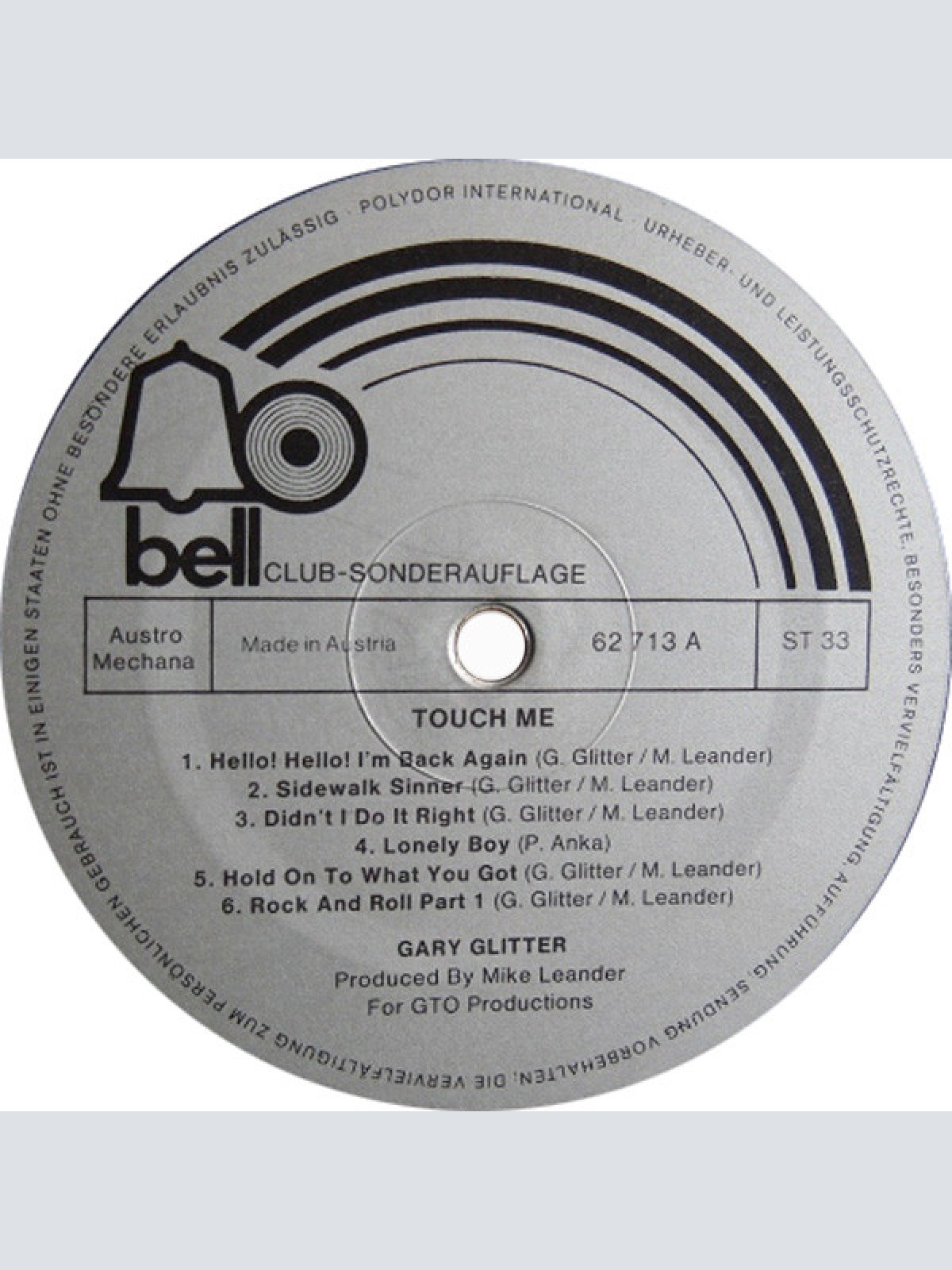 Vinyl / Gary Glitter - Touch Me