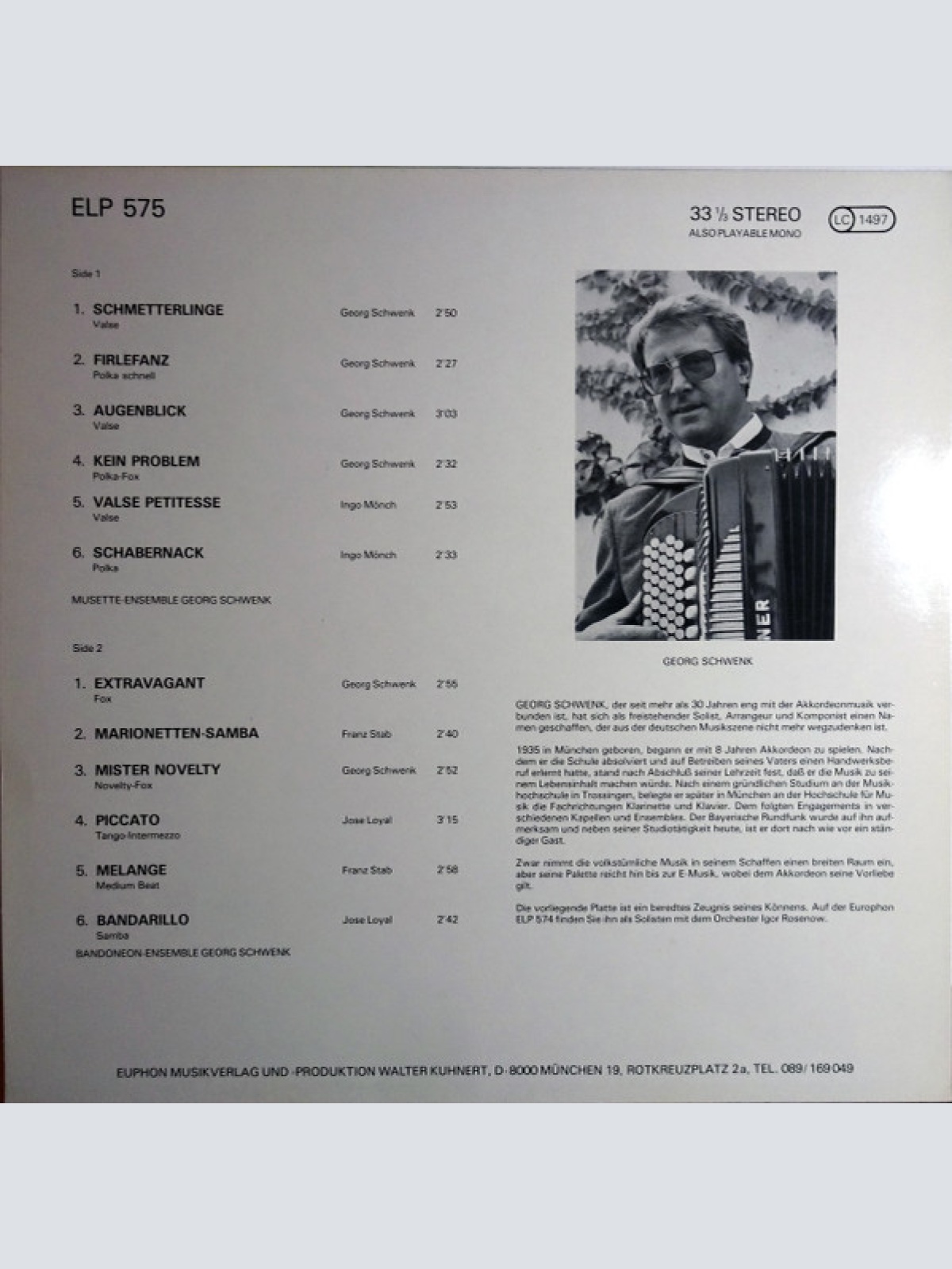 Vinyl / Musette-Ensemble Georg Schwenk* / Bandeon-Ensemble Georg Schwenk* - Musette- Und Bandeon-Ensemble Georg Schwenk