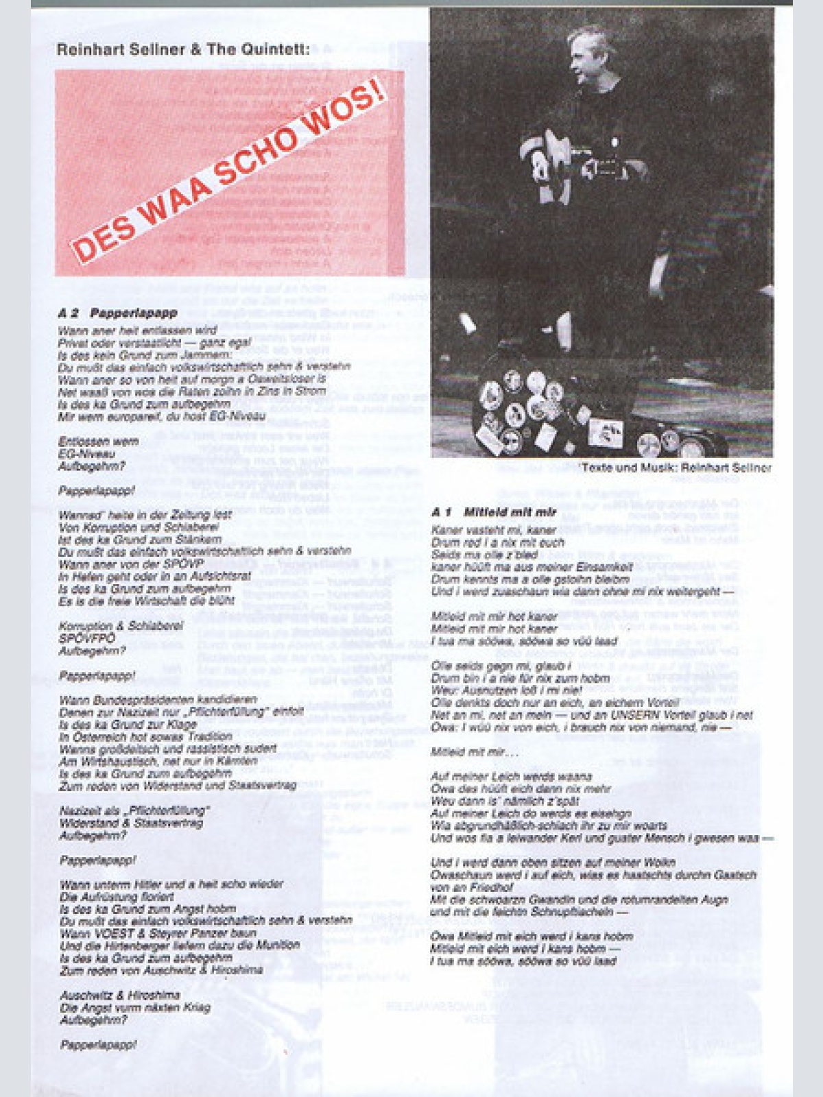 Vinyl / Reinhart Sellner & The Quintet - Des Waa Scho Wos!