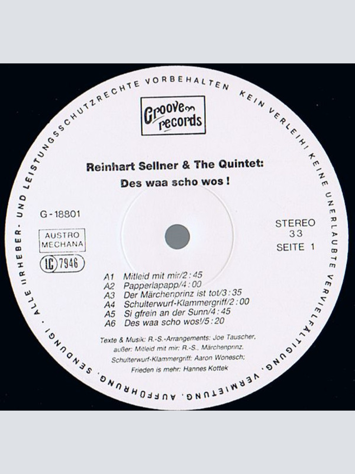 Vinyl / Reinhart Sellner & The Quintet - Des Waa Scho Wos!