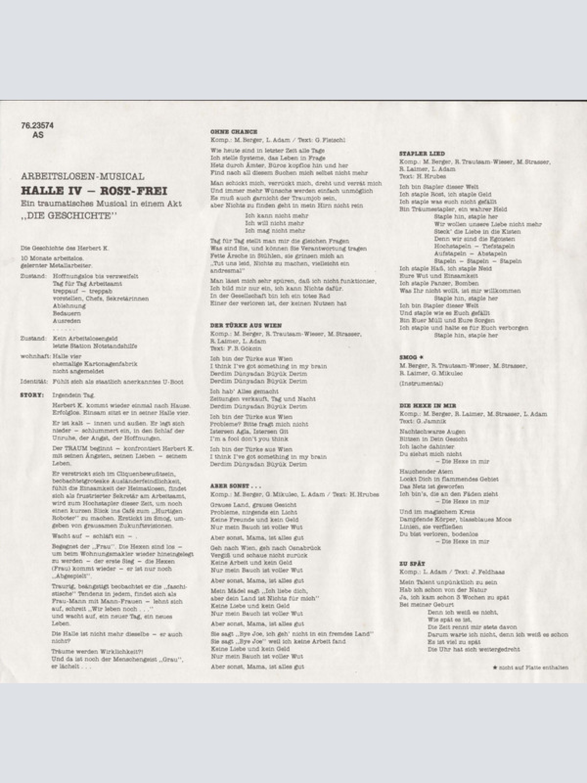 Vinyl / Ensemble Augenzeugen - Arbeitslosen - Musical »Halle IV Rost-Frei«