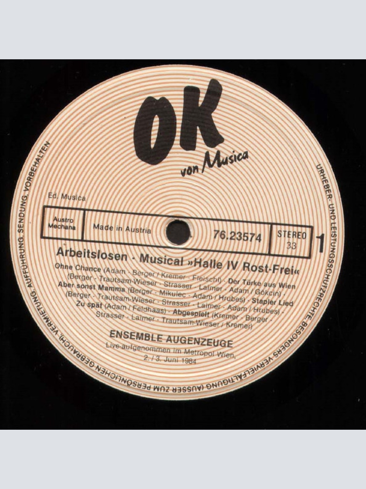 Vinyl / Ensemble Augenzeugen - Arbeitslosen - Musical »Halle IV Rost-Frei«