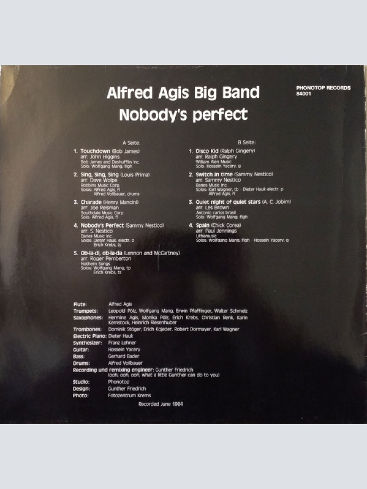 Vinyl / Alfred Agis Big Band - Nobody's Perfect