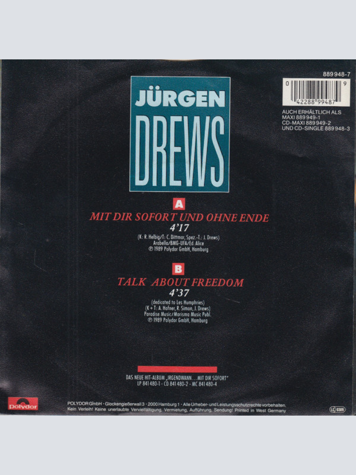 Vinyl / Jürgen Drews - Mit Dir Sofort Und Ohne Ende