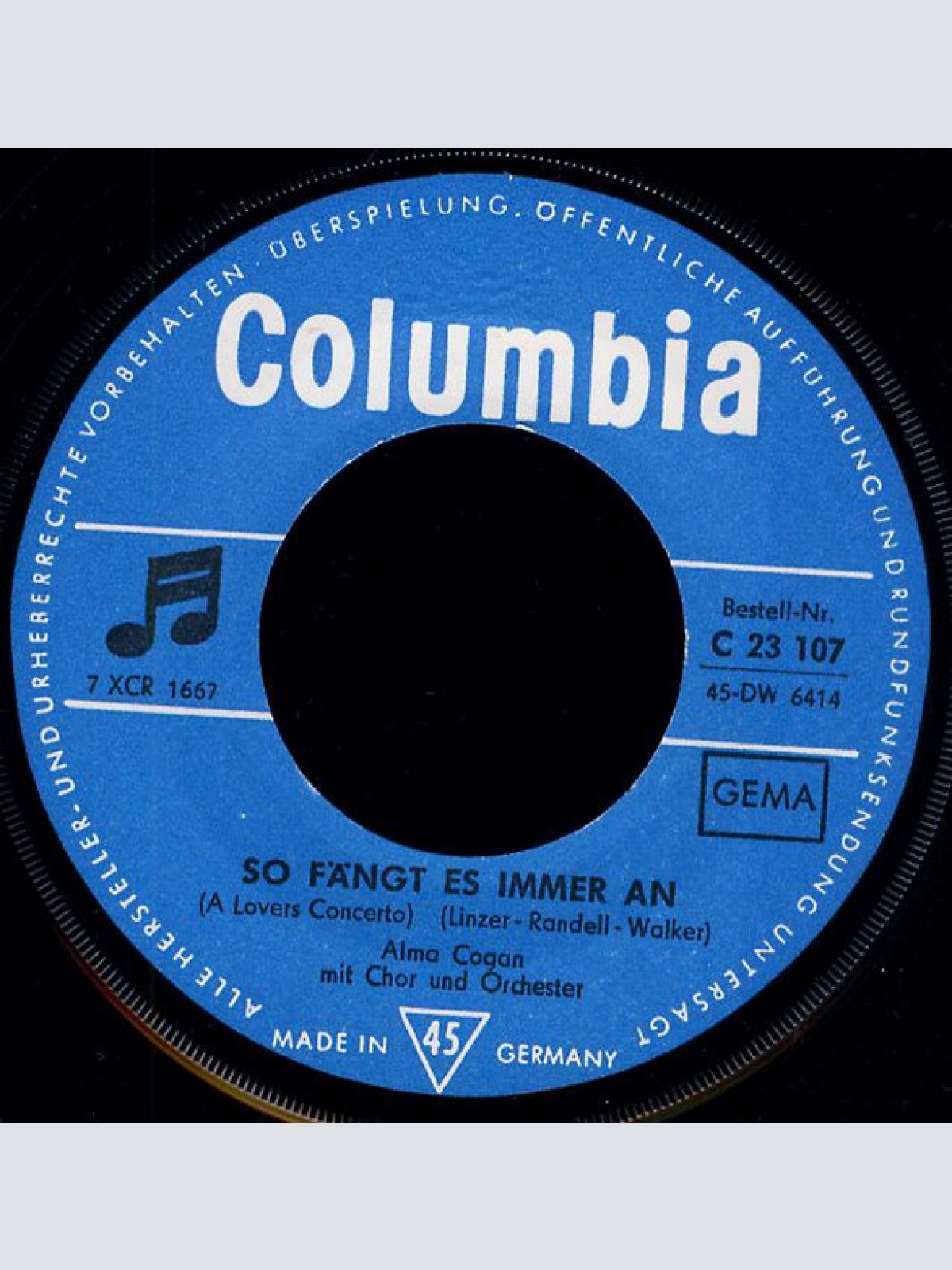 Vinyl / Alma Cogan - So Fängt Es Immer An (A Lovers Concerto) / Nun Bist Du Mein Mann (Now That I Found You)