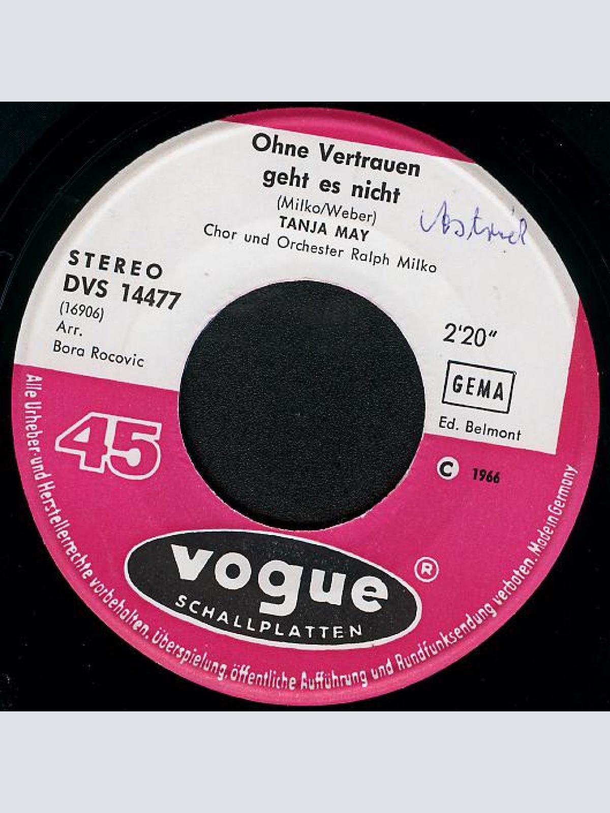 Vinyl / Tanja May - Ohne Vertrauen Geht Es Nicht / Junger Mann