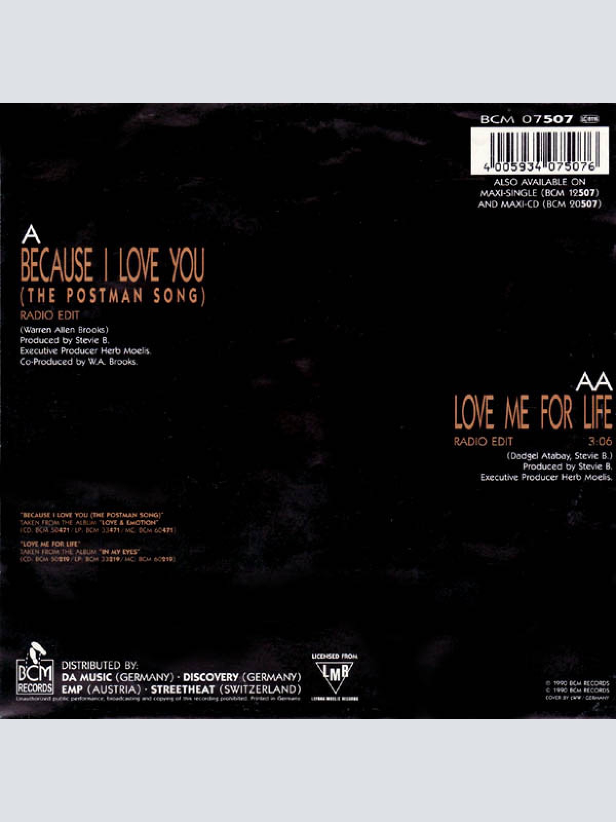 Vinyl / Stevie B.* - Because I Love You (The Postman Song) / Love Me For Life