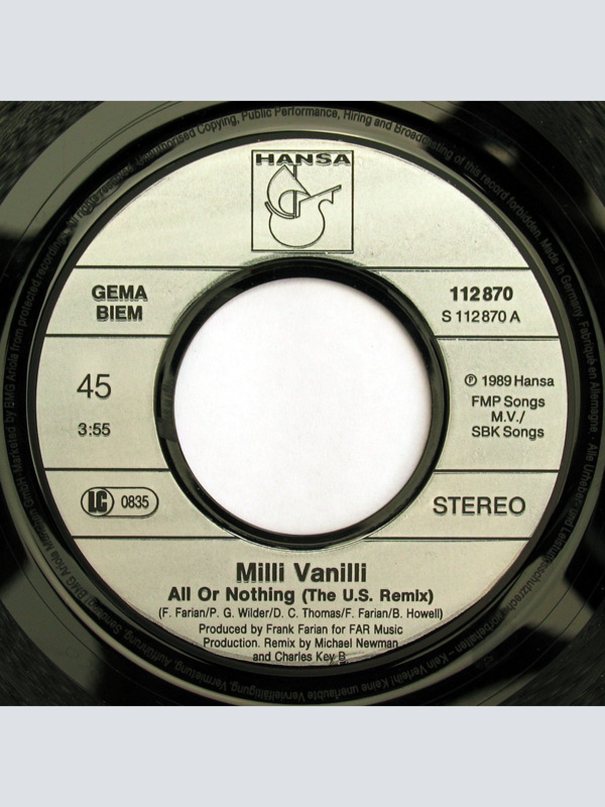 Vinyl / Milli Vanilli - All Or Nothing (The U.S. Remix)