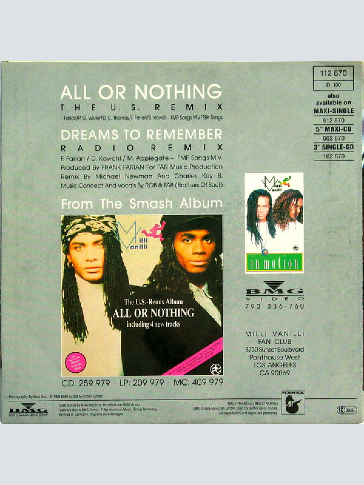 Vinyl / Milli Vanilli - All Or Nothing (The U.S. Remix)