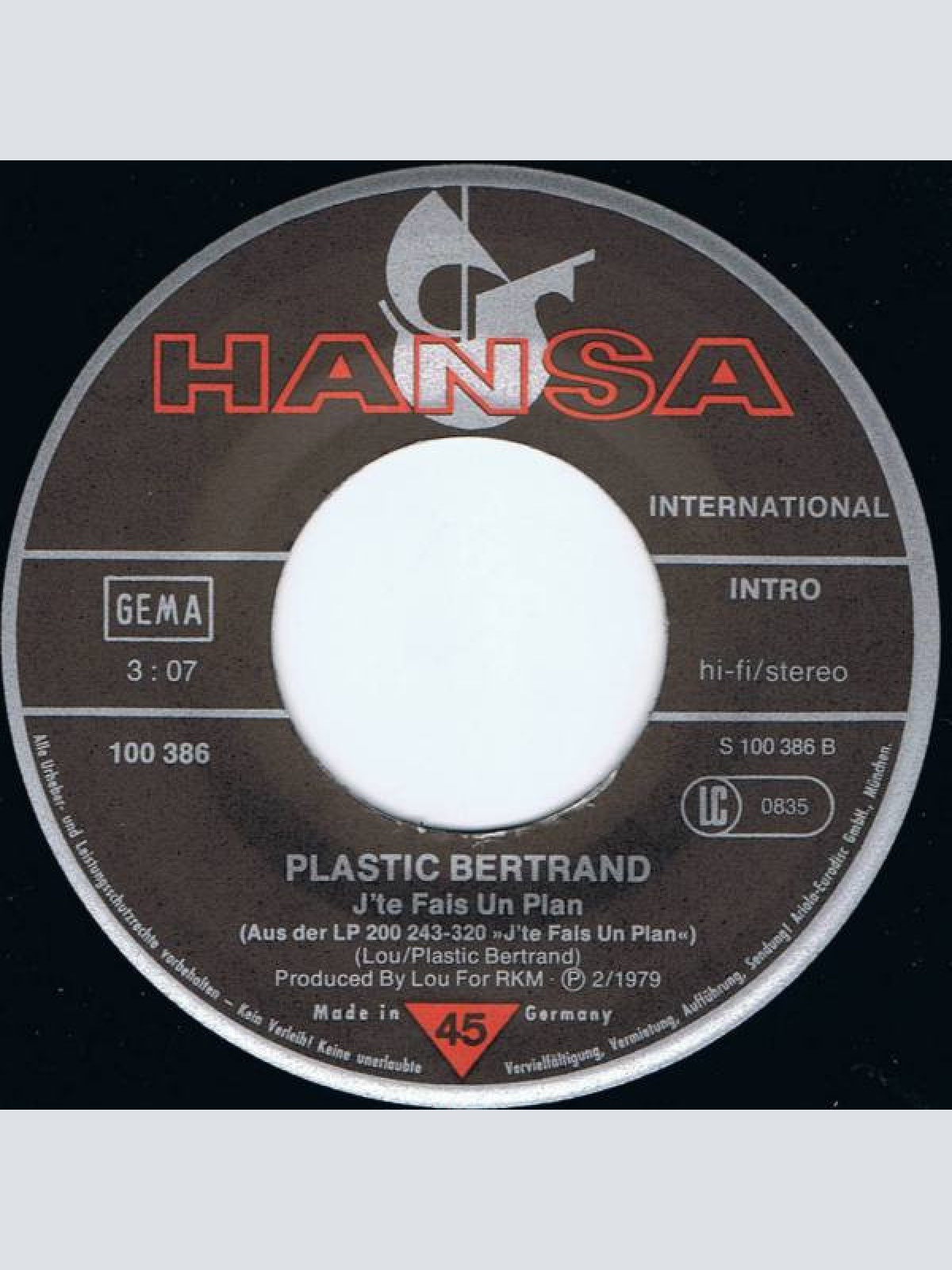 Vinyl / Plastic Bertrand - Tout Petit La Planète / J'te Fais Un Plan