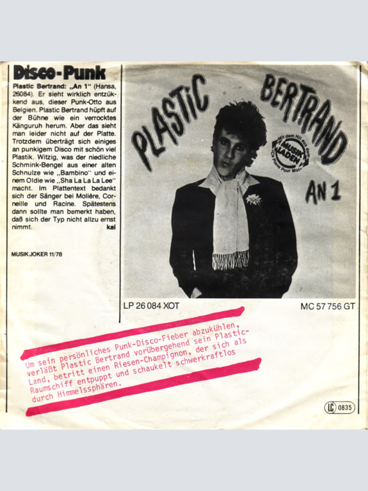 Vinyl / Plastic Bertrand - Tout Petit La Planète / J'te Fais Un Plan