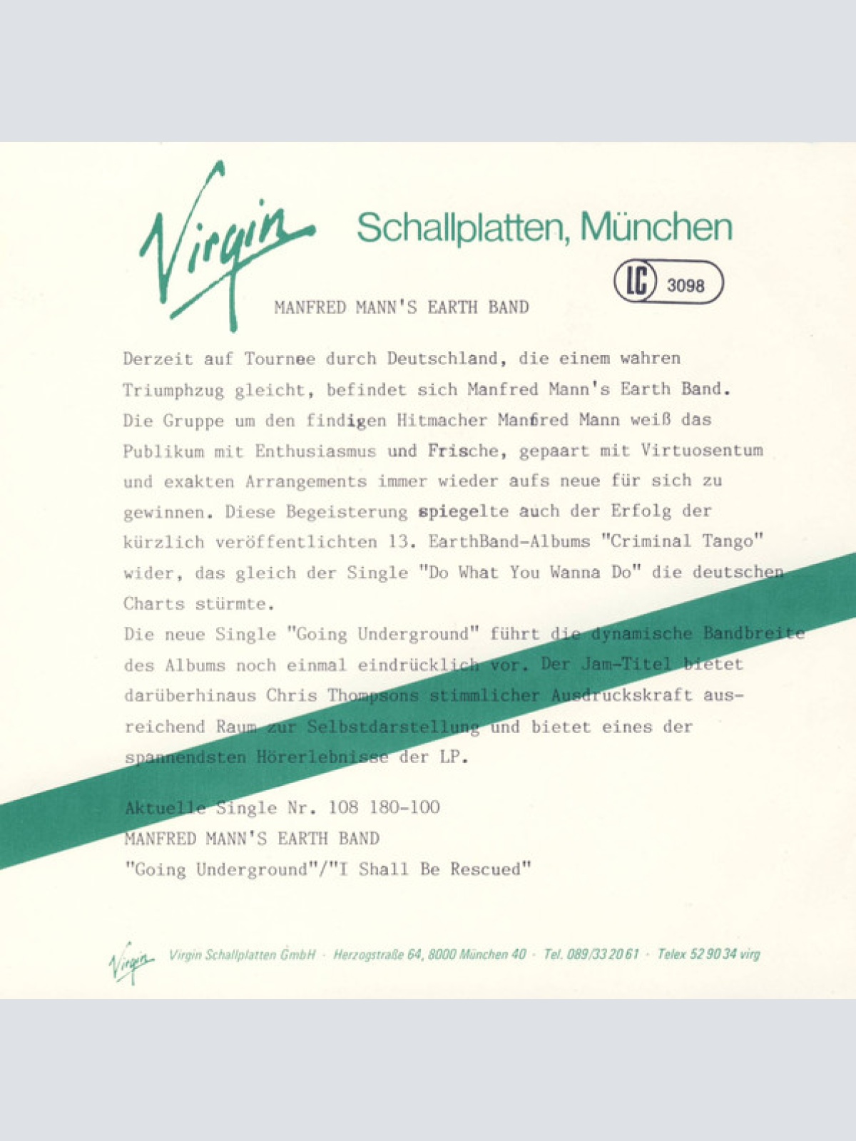 Vinyl / Manfred Mann's Earth Band With Chris Thompson - Going Underground