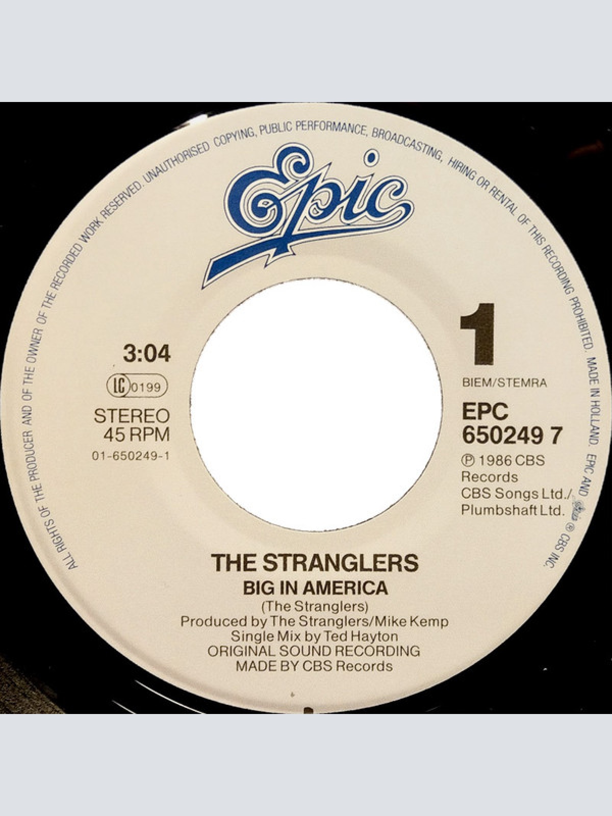 Vinyl / The Stranglers - Big In America