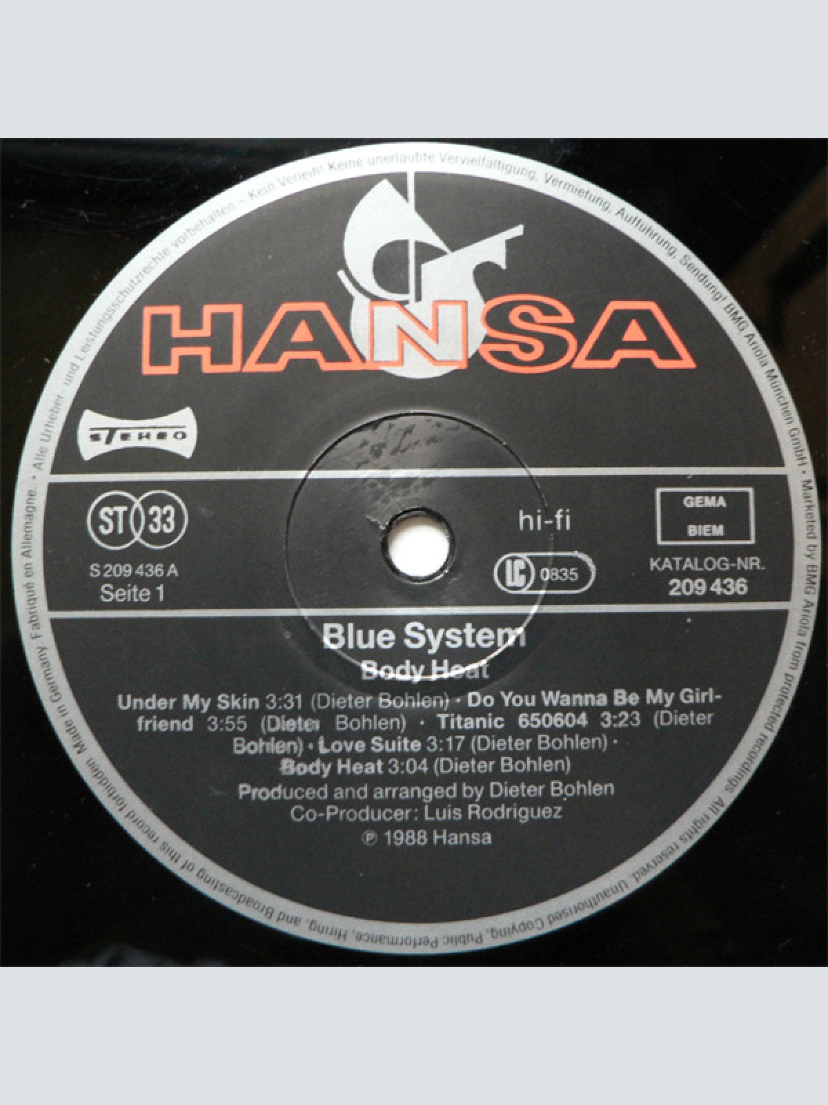 Vinyl / Blue System - Body Heat