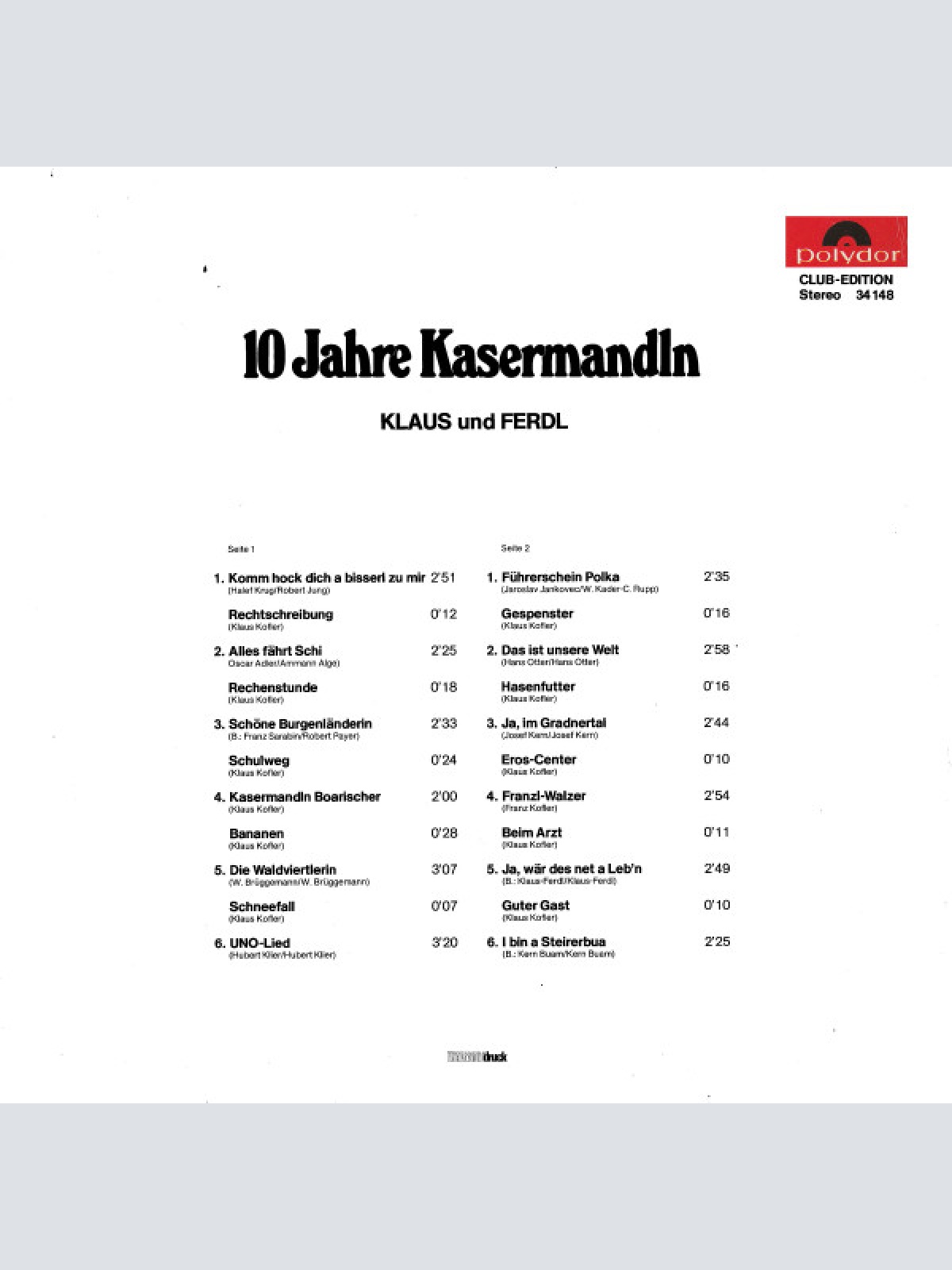 Vinyl / Klaus Und Ferdl - 10 Jahre Kasermandln