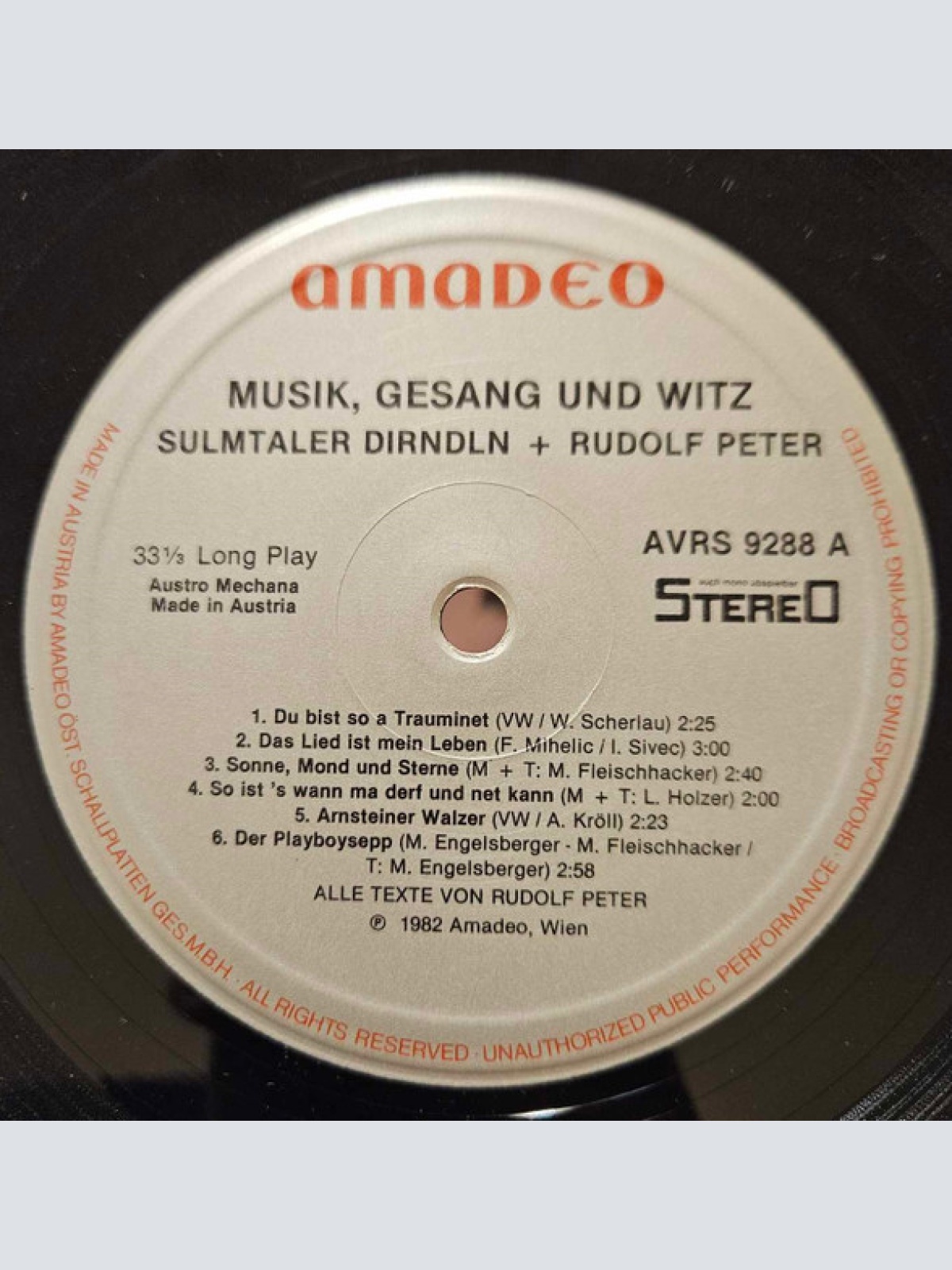 Vinyl / Sulmtaler Dirndln Mit Dem Volkshumoristen Rudolf Peter - Musik Gesang Und Witz