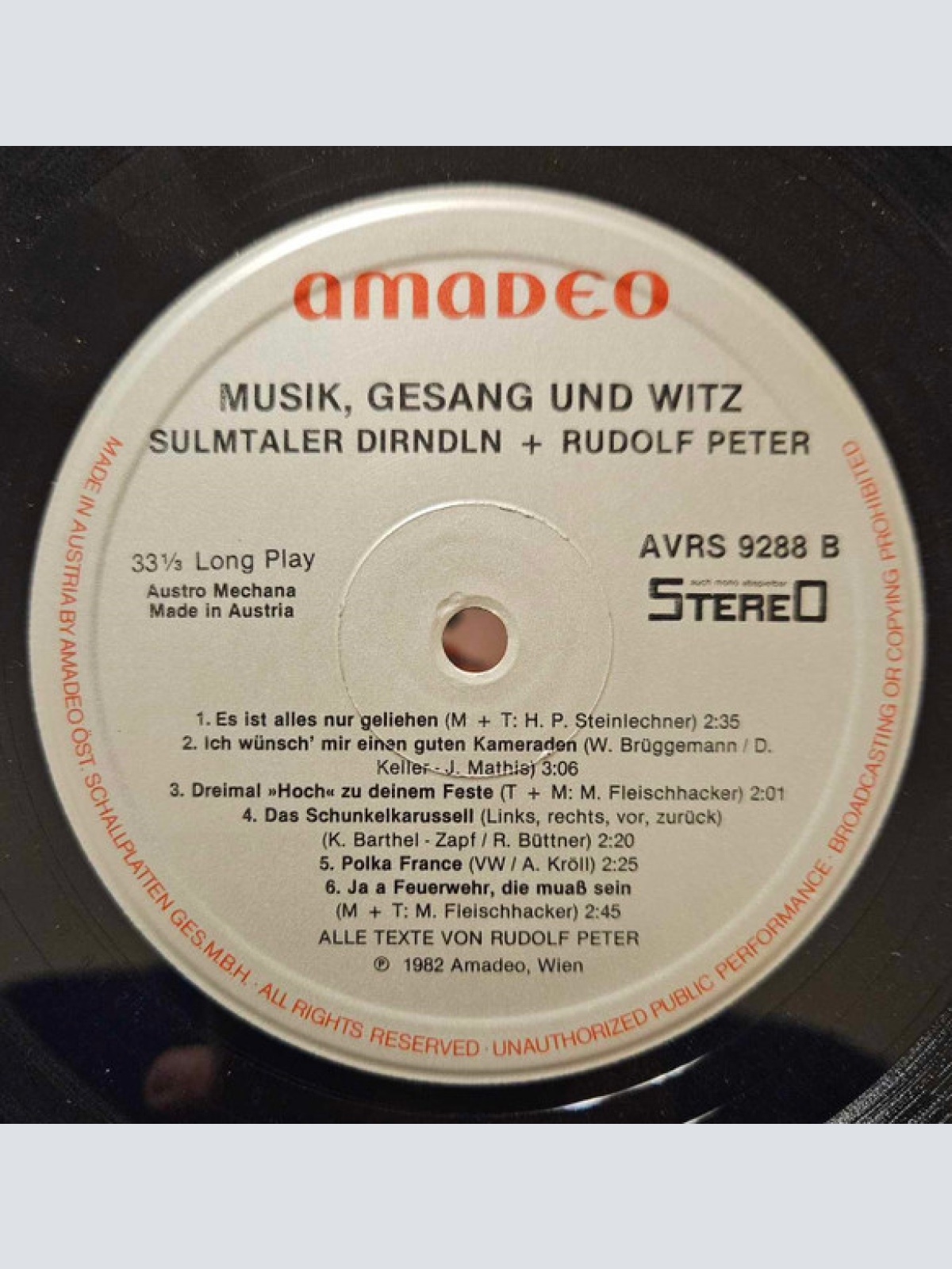 Vinyl / Sulmtaler Dirndln Mit Dem Volkshumoristen Rudolf Peter - Musik Gesang Und Witz