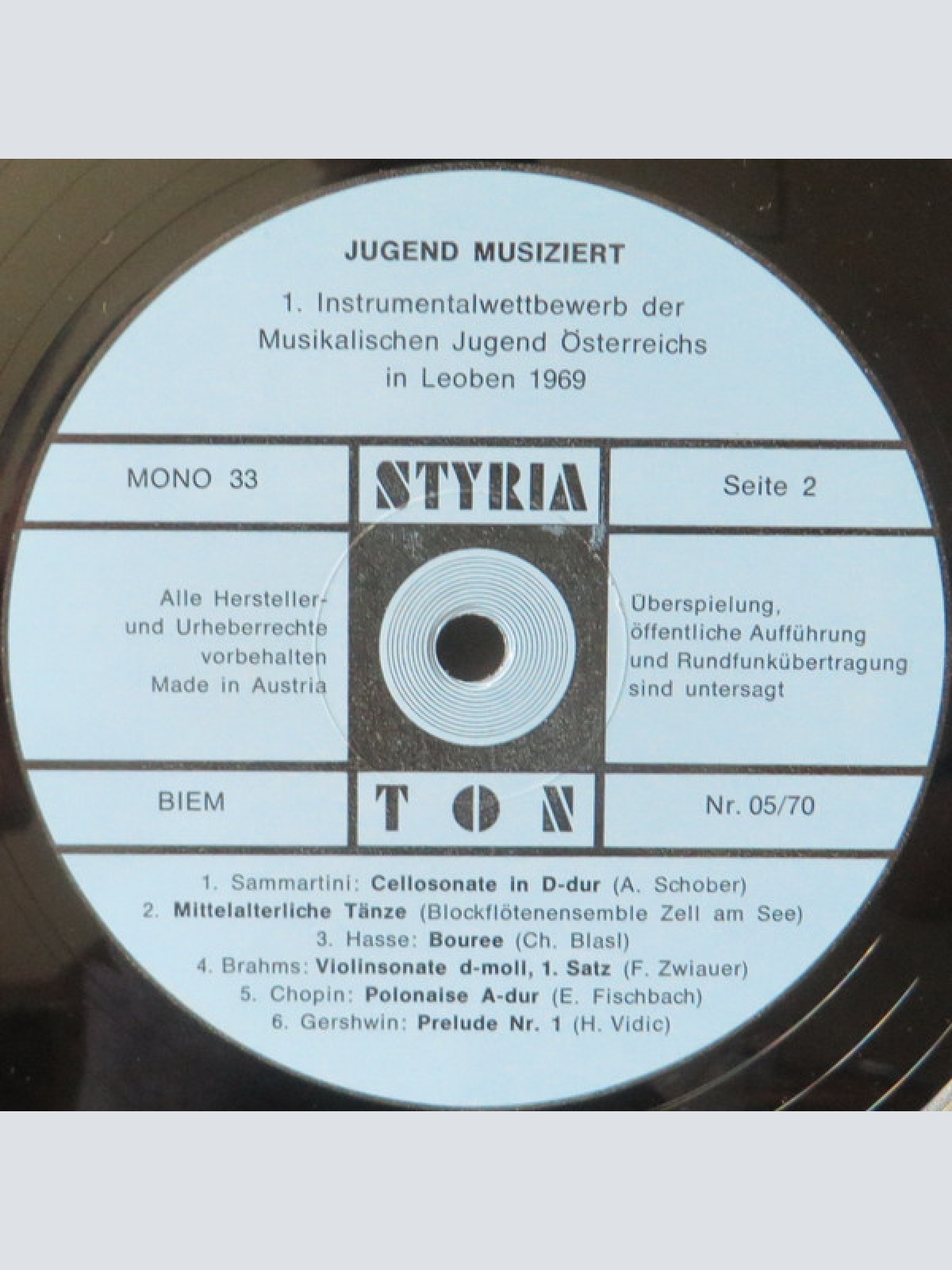 Vinyl / Various - Jugend Musiziert - 1. Instrumentalwettbewerb der Musikalischen Jugend Österreichs Leoben Oktober '69