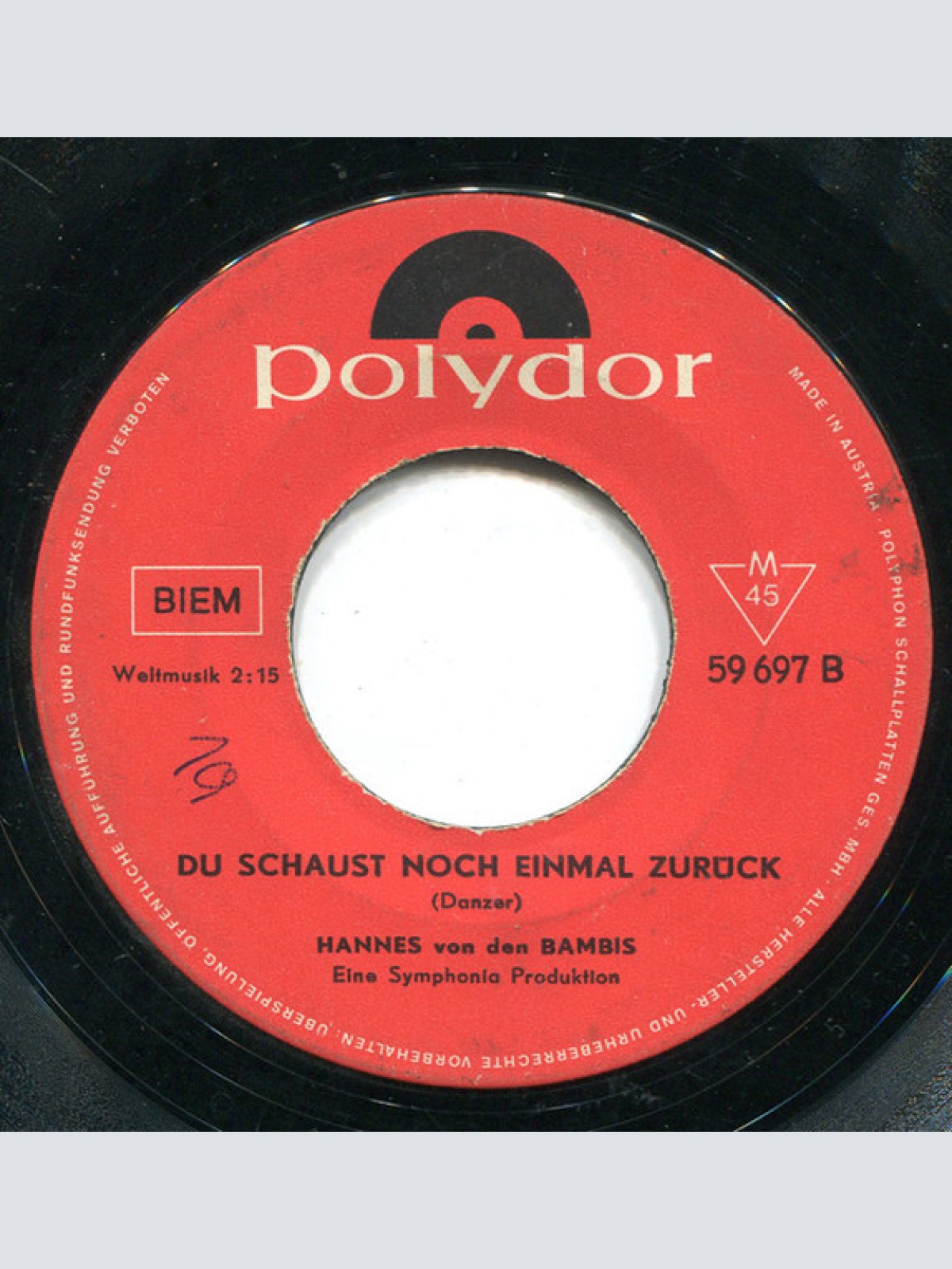 Vinyl / Hannes Von Den Bambis* - Einsame Stunden / Du Schaust Noch Einmal Zurück