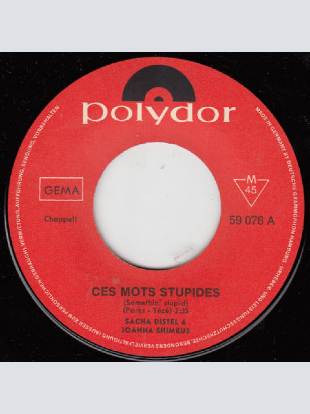 Vinyl / Sacha Distel & Joanna Shimkus - Ces Mots Stupides (Somethin' Stupid)