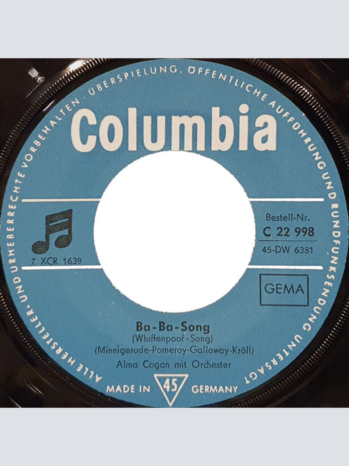 Vinyl / Alma Cogan - Ba-Ba-Song (Whiffenpoof-Song) / Ruf Mich An