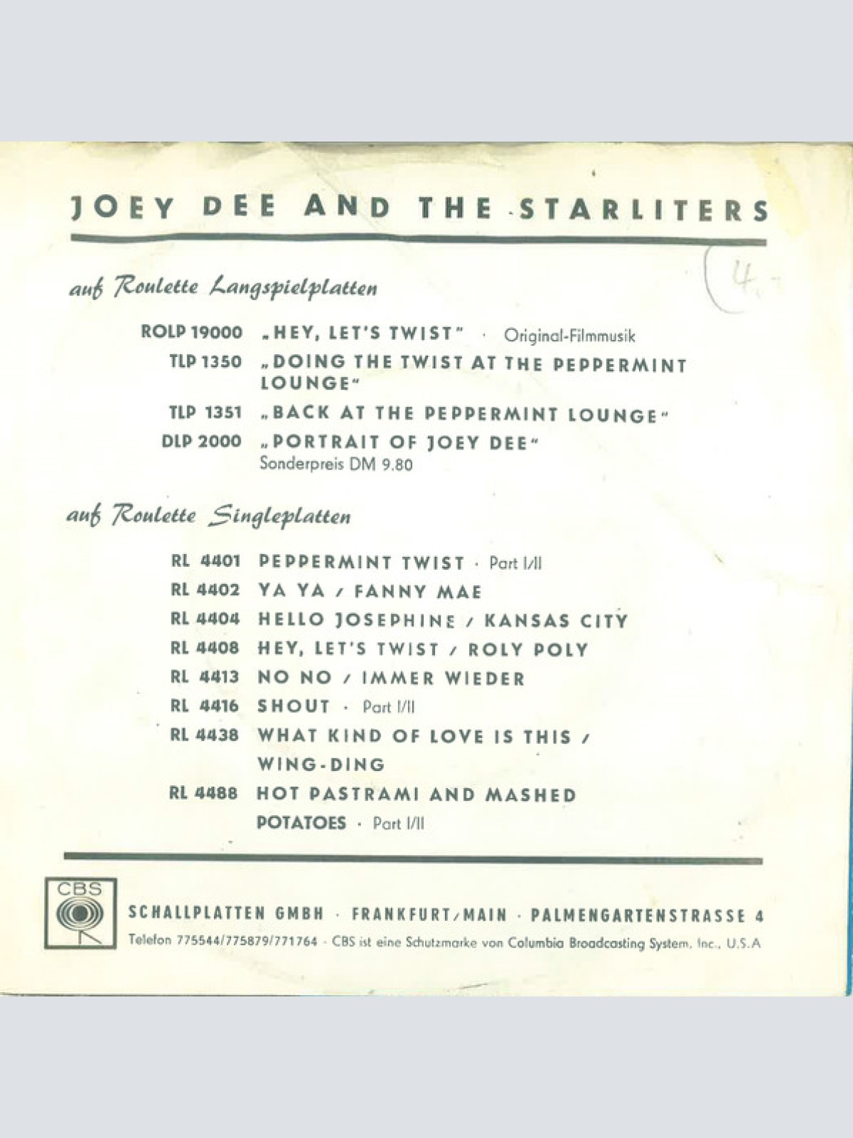 Vinyl / Joey Dee - Let's Have A Party