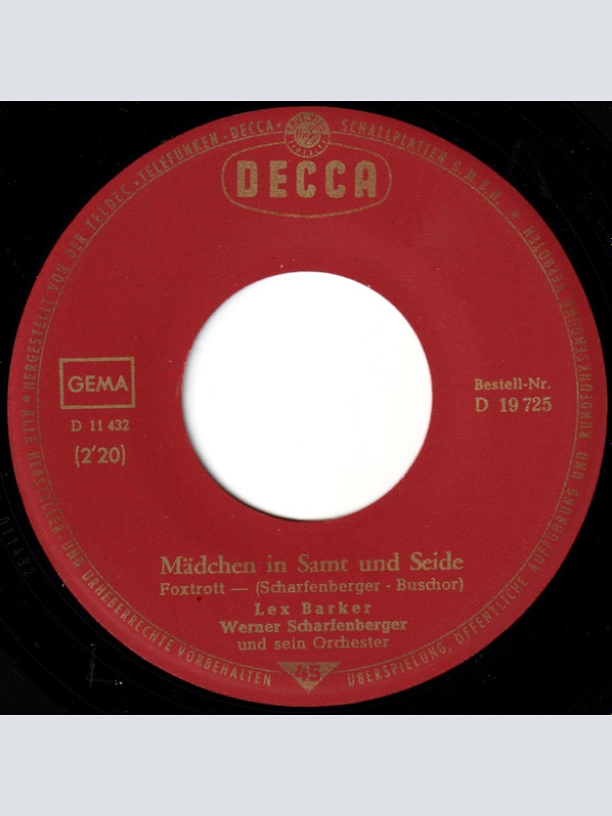 Vinyl / Lex Barker - Mädchen In Samt Und Seide / Ich Bin Morgen Auf Dem Weg Zu Dir