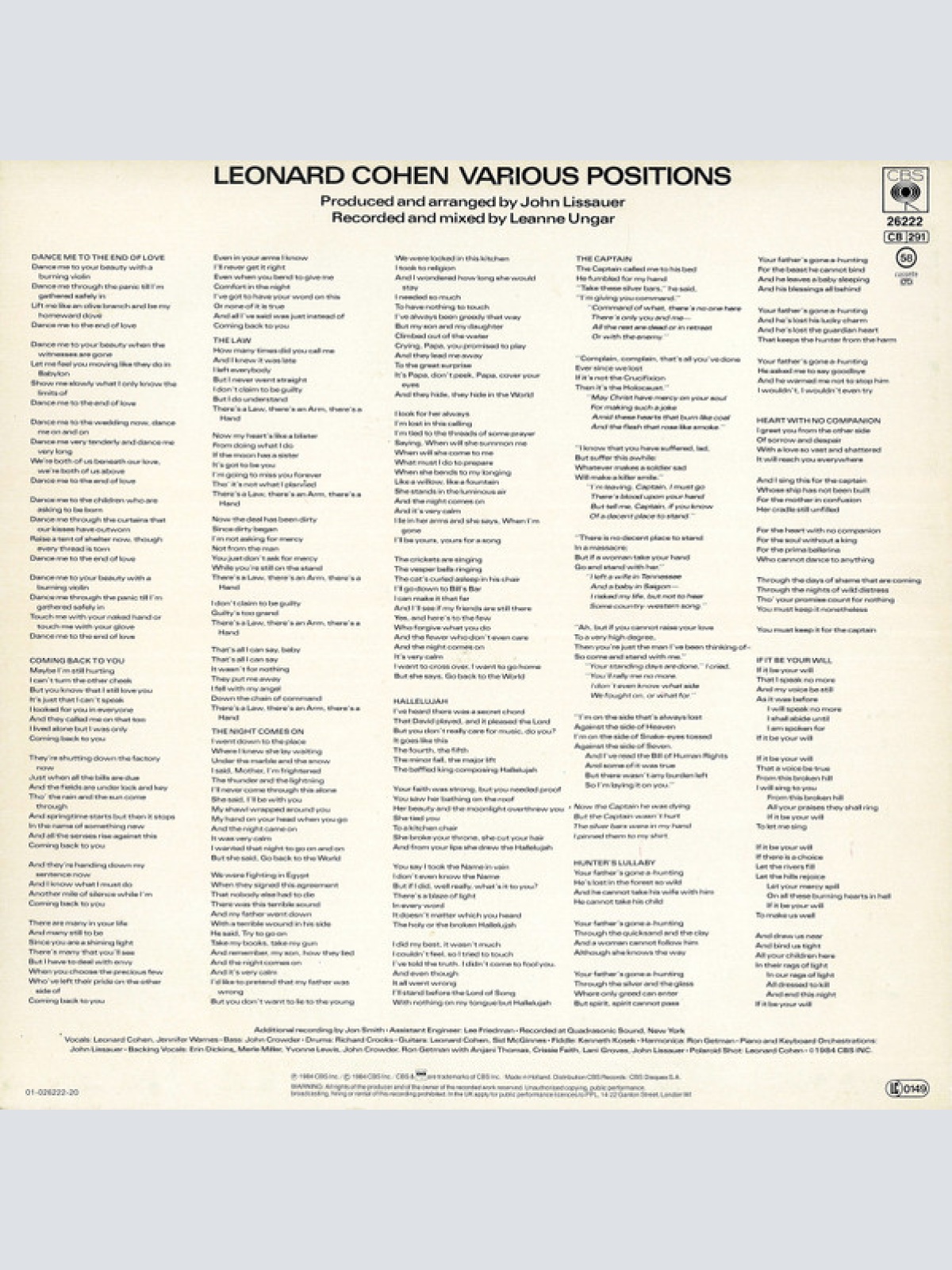 Vinyl / Leonard Cohen - Various Positions