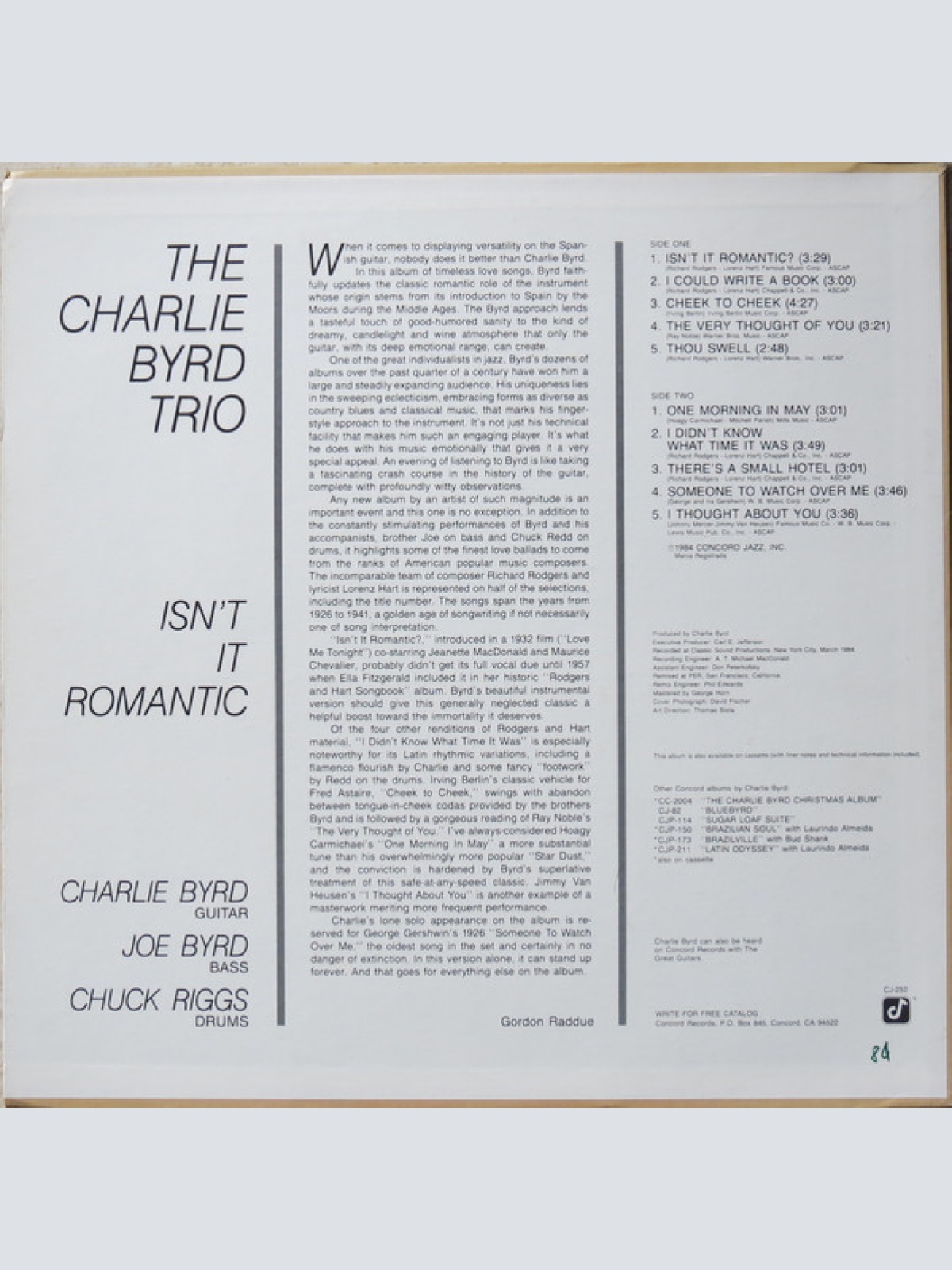 Vinyl / The Charlie Byrd Trio* - Isn't It Romantic