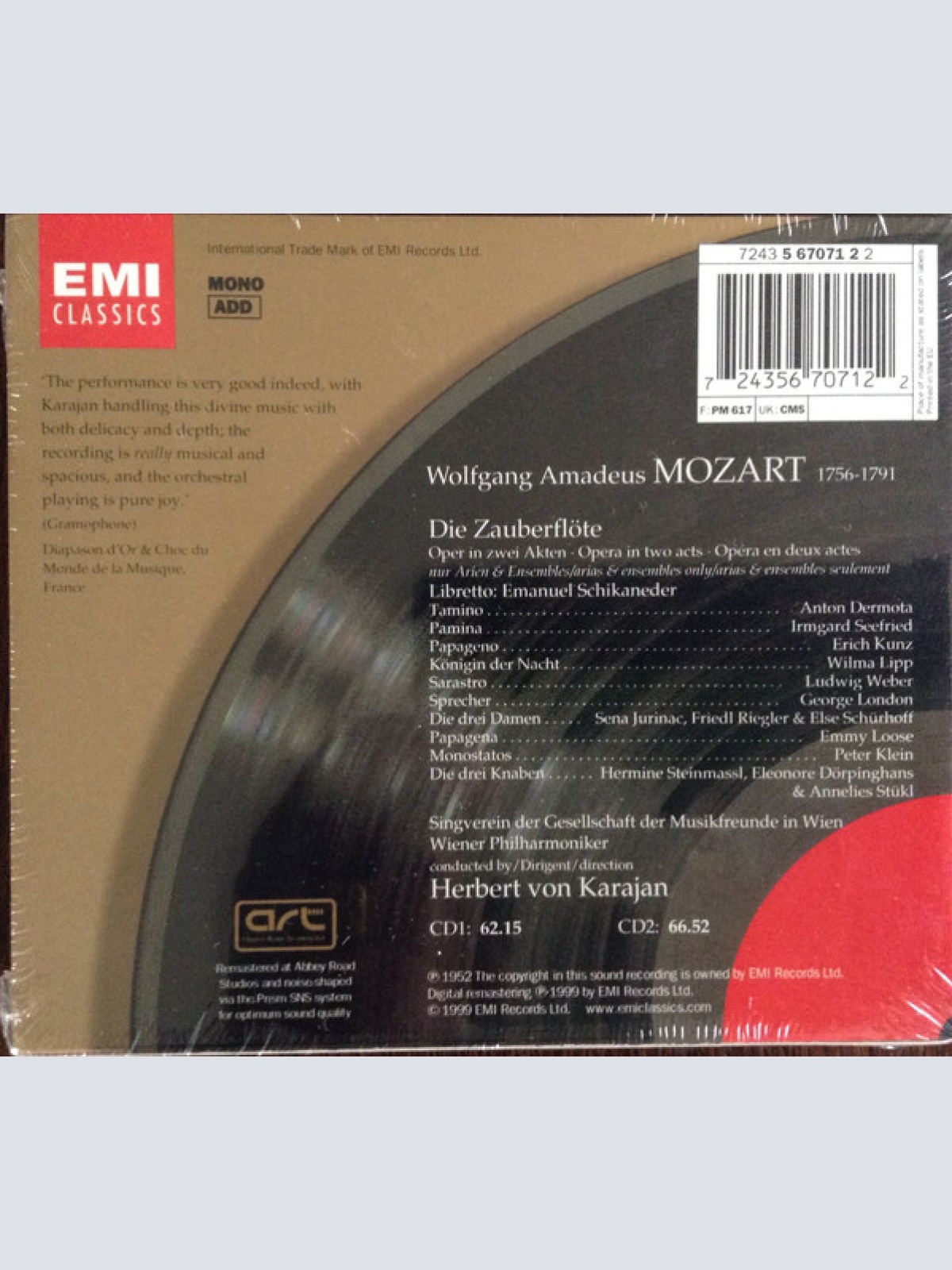 CD / Mozart* - Dermota* ∙ Seefried* ∙ Kunz* ∙ Lipp* ∙ Weber* ∙ London* ∙ Singverein Der Gesellschaft Der Musikfreunde In Wien* ∙ Wiener Philharmoniker ∙ Herbert von Karajan - Die Zauberflöte