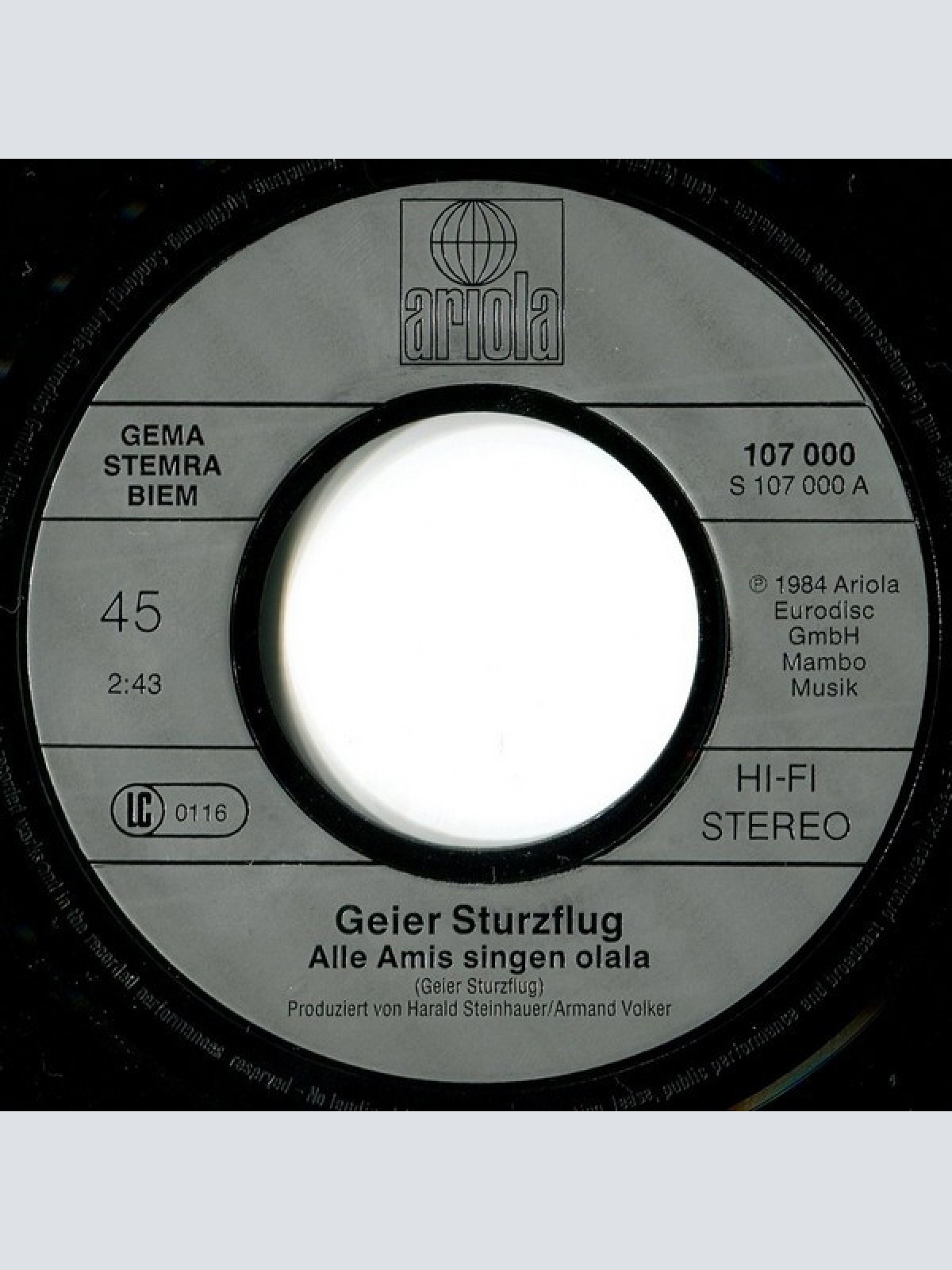 Vinyl / Geier Sturzflug - Alle Amis Singen Olala
