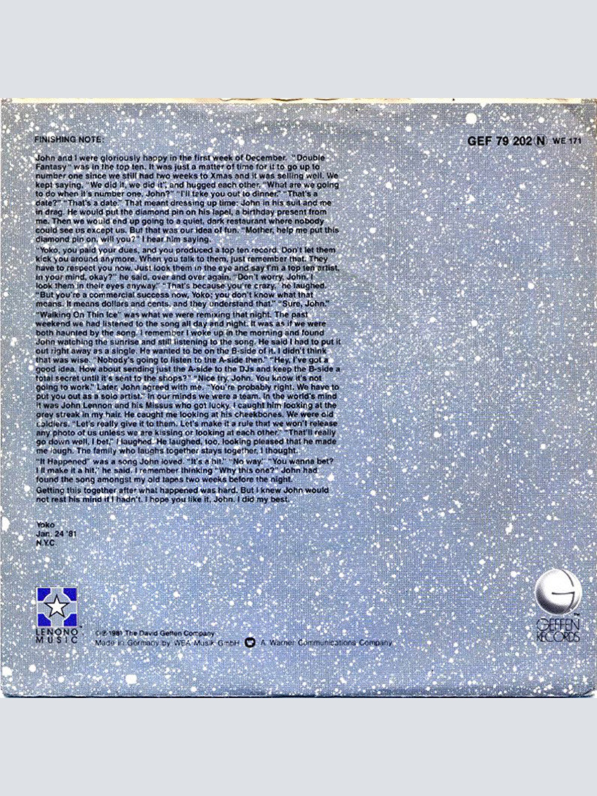 Vinyl / Yoko Ono - Walking On Thin Ice