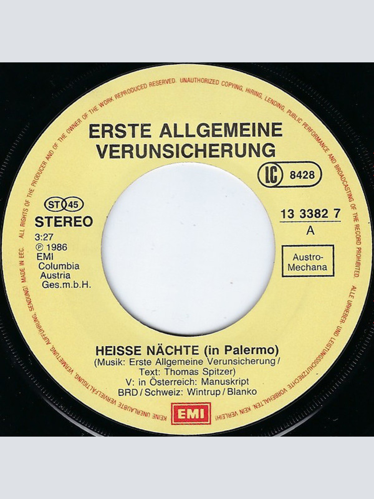 Vinyl / Erste Allgemeine Verunsicherung* - Heisse Nächte In Palermo