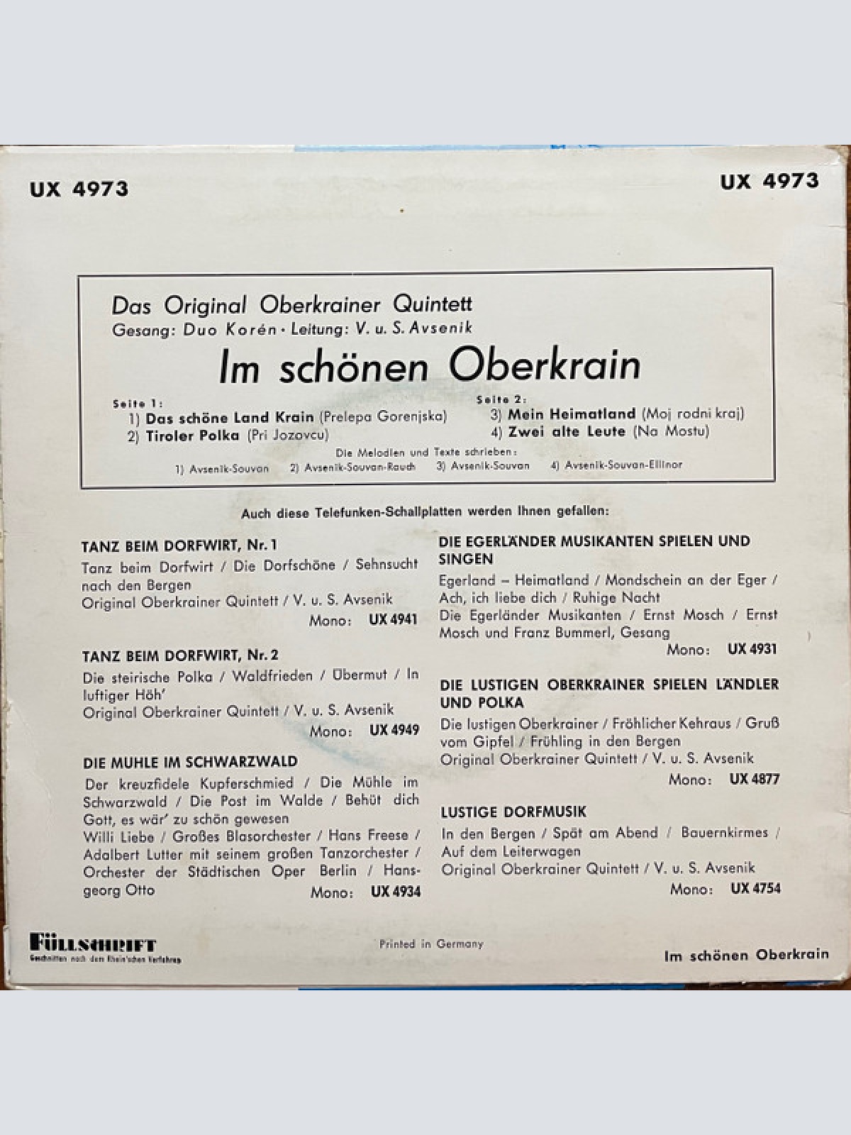 Vinyl / Das Original Oberkrainer Quintett* Gesang : Duo Korén Leitung : V. U. S. Avsenik* - Im Schönen Oberkrain