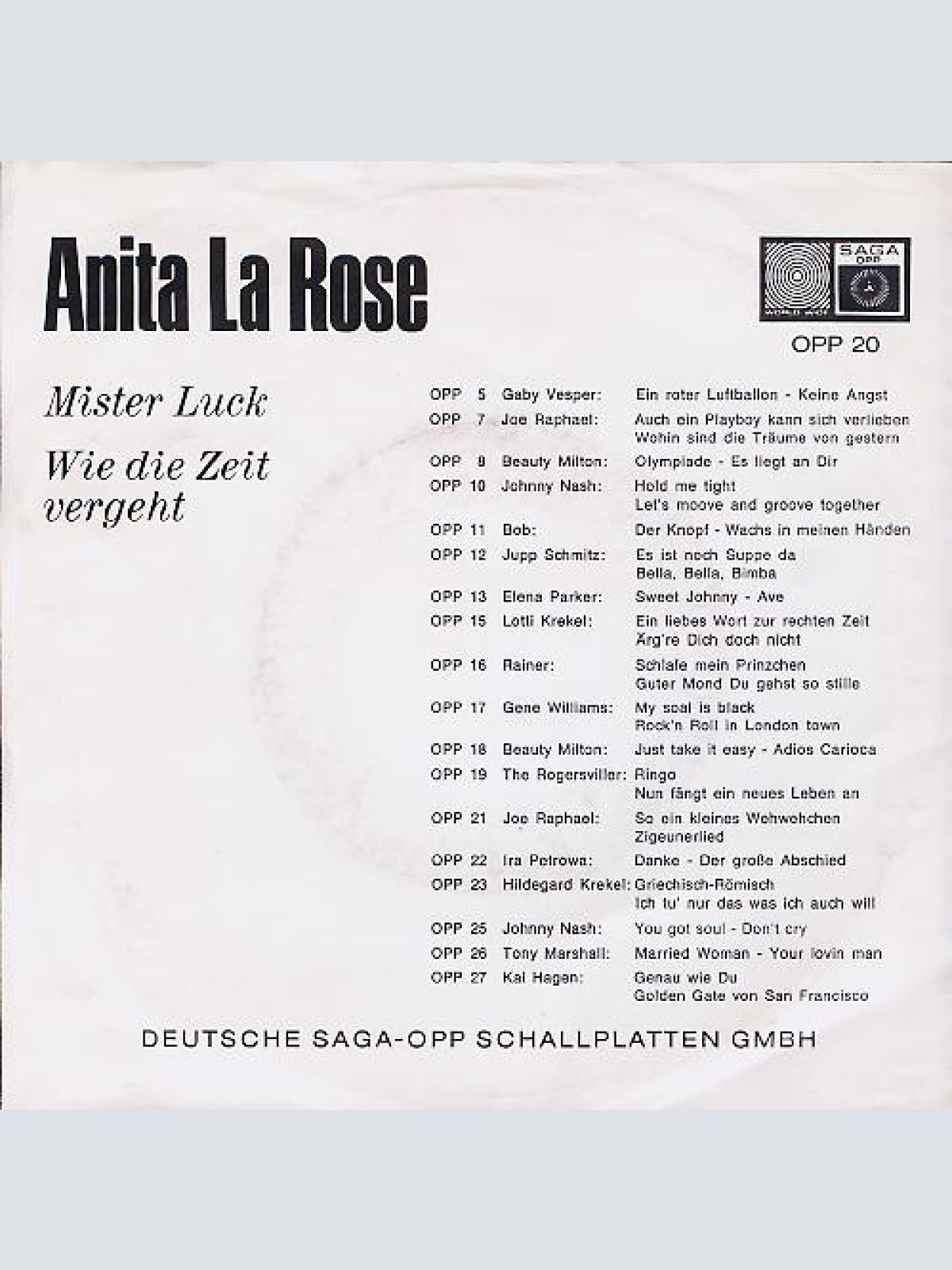 Vinyl / Anita La Rose - Mister Luck / Wie Die Zeit Vergeht