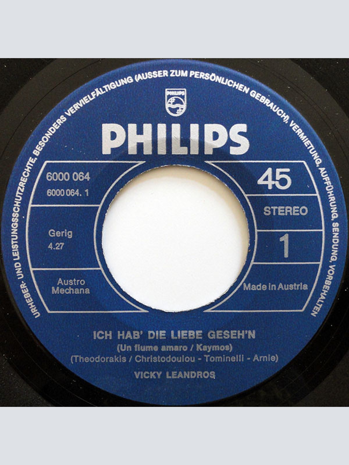 Vinyl / Vicky Leandros - Ich Hab' Die Liebe Geseh'n / Augen Wie Feuer