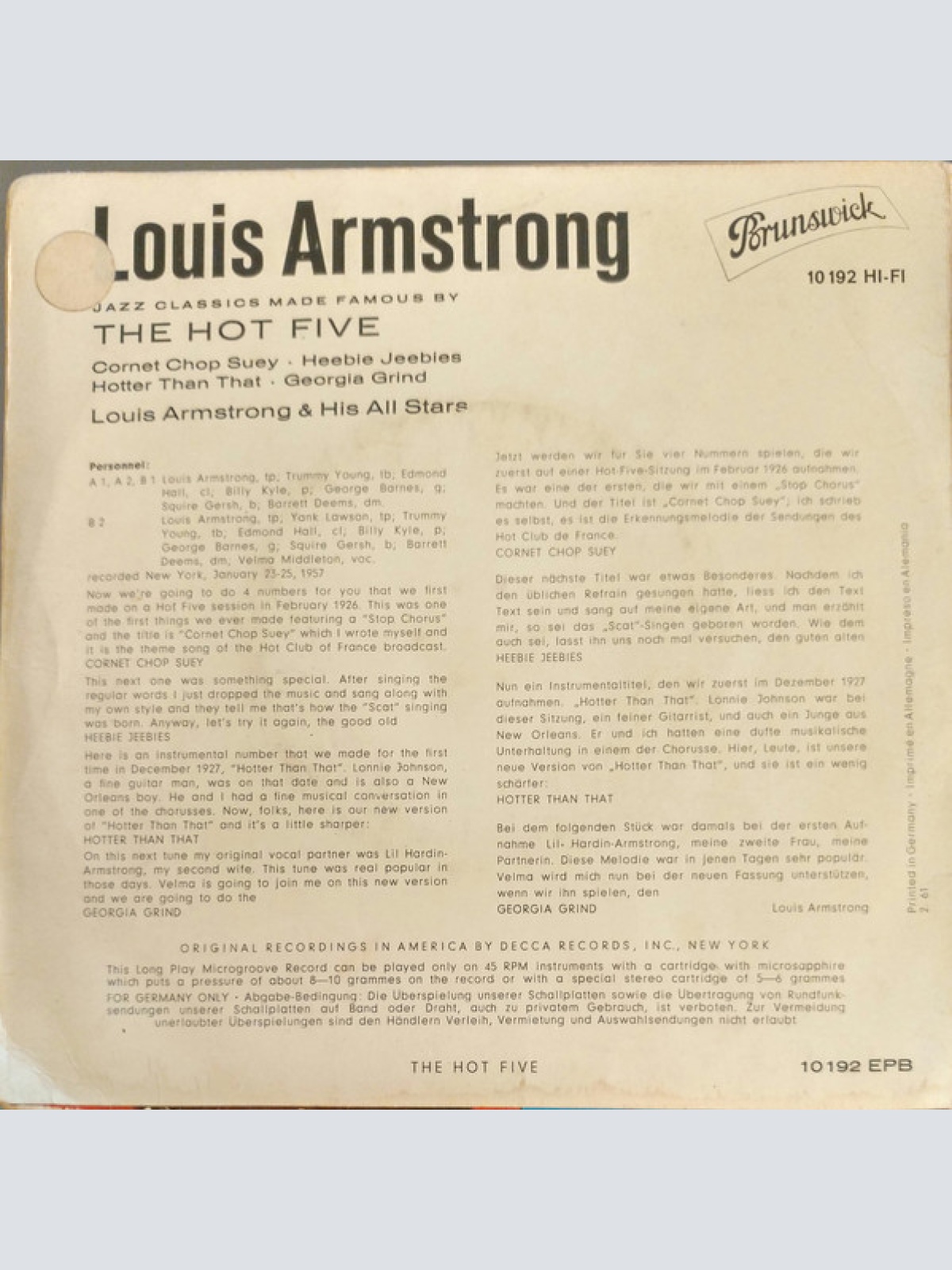 Vinyl / Louis Armstrong - The Hot Five