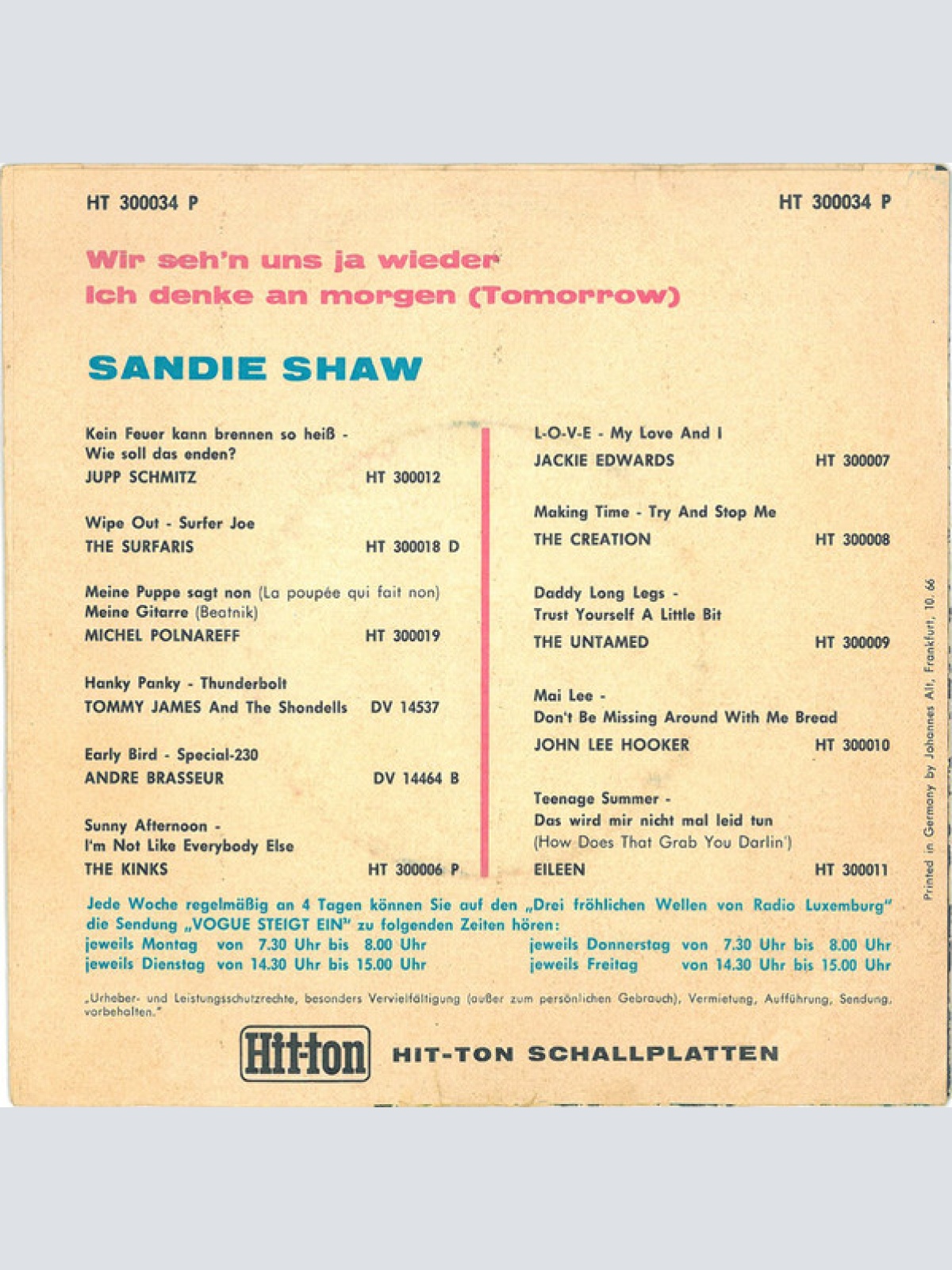 Vinyl / Sandie Shaw - Wir Seh'n Uns Ja Wieder / Ich Denke An Morgen