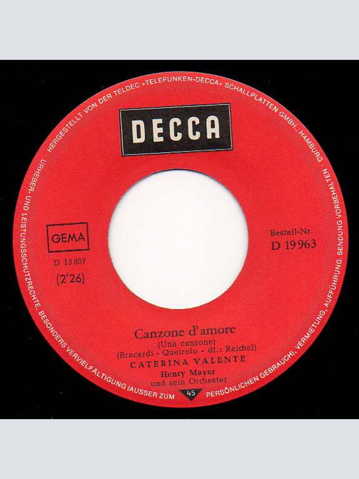 Vinyl / Caterina Valente - Una Canzone / Tausend Rosarote Pfeile