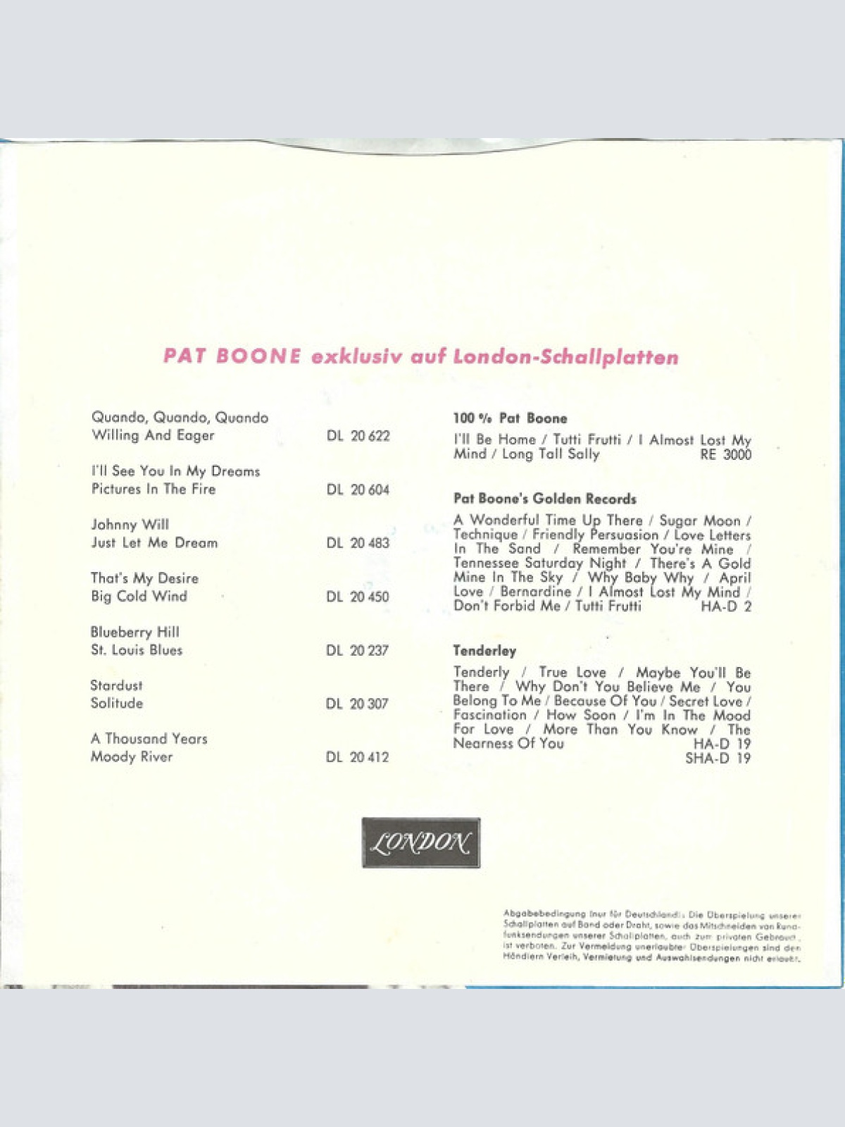 Vinyl / Pat Boone - Speedy Gonzales (Kleiner Gonzales) / The Locket