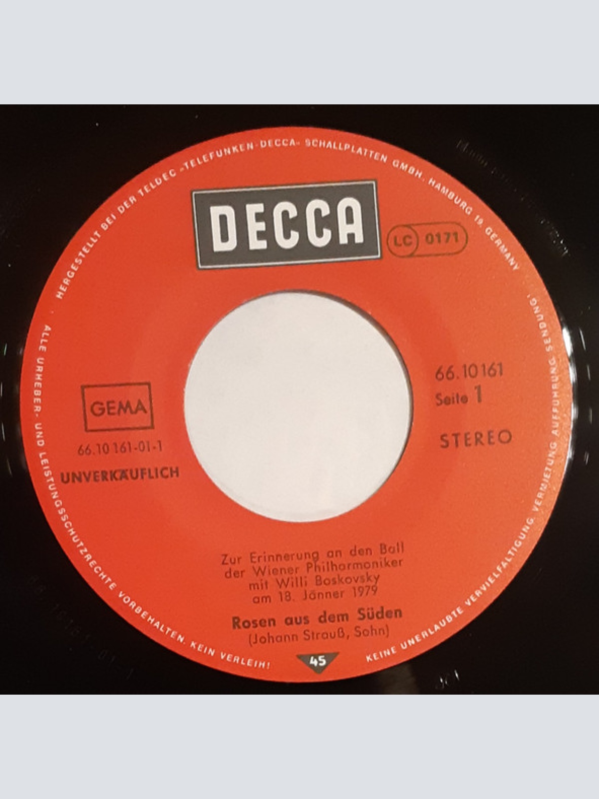 Vinyl / Wiener Philharmoniker - Rosen Aus Dem Süden / Im Krapfenwald'l / Tritsch-Tratsch-Polka