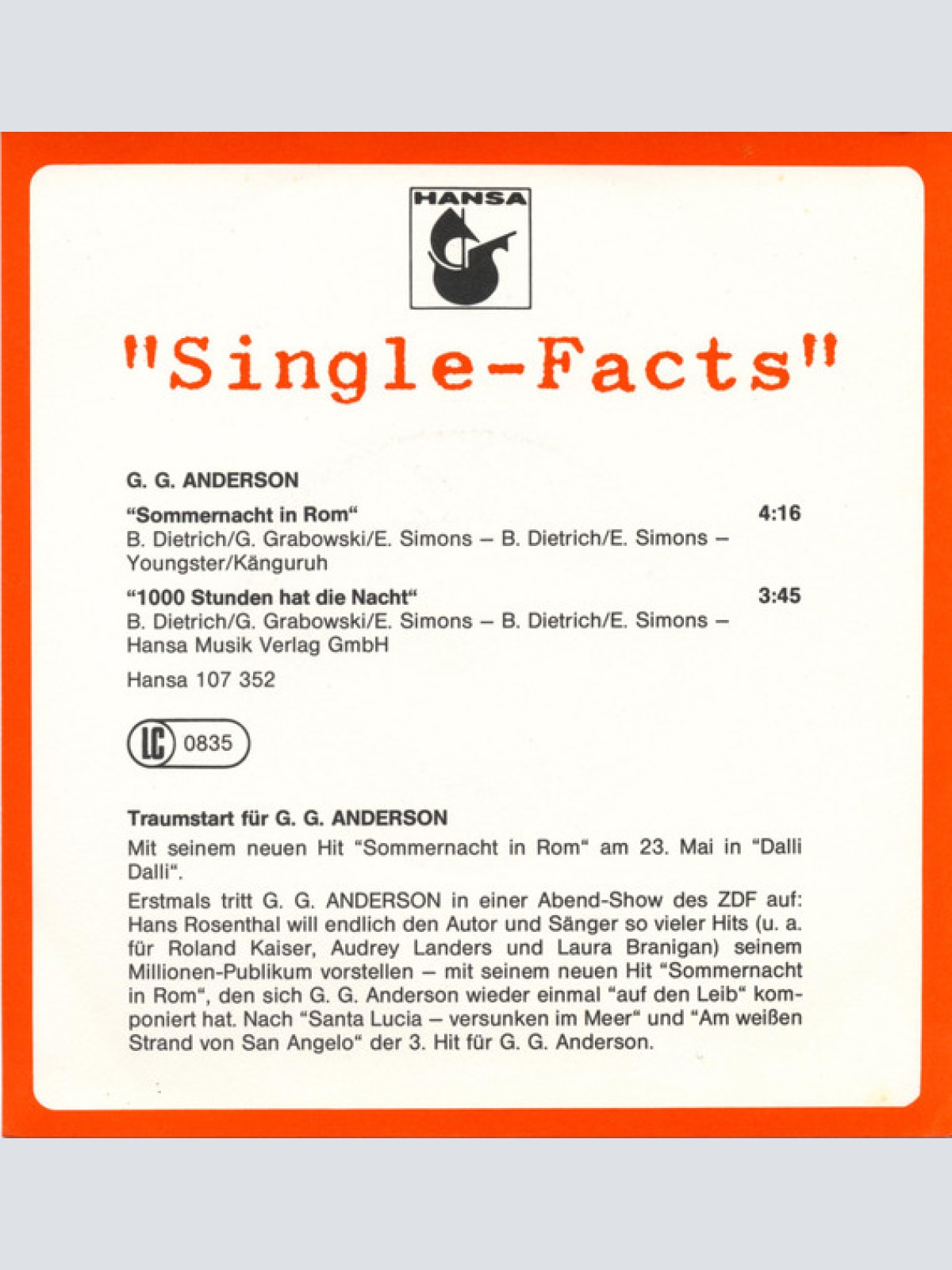 Vinyl / G.G. Anderson - Sommernacht In Rom