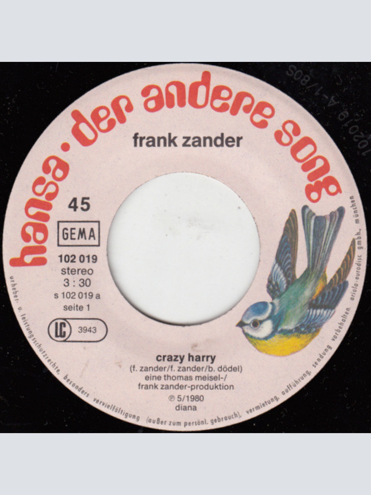 Vinyl / Frank Zander - Crazy Harry / Blut Und Alkohol