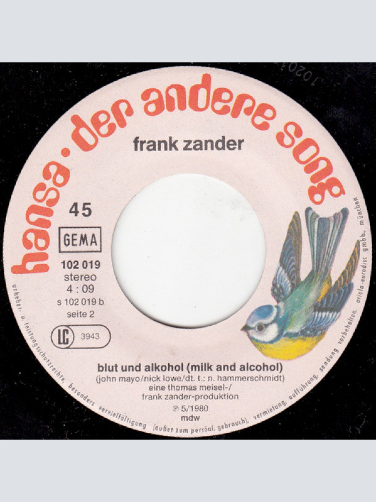 Vinyl / Frank Zander - Crazy Harry / Blut Und Alkohol