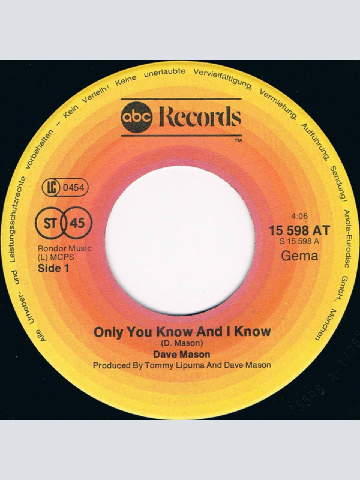 Vinyl / Dave Mason - Only You Know And I Know / Feelin' Alright?