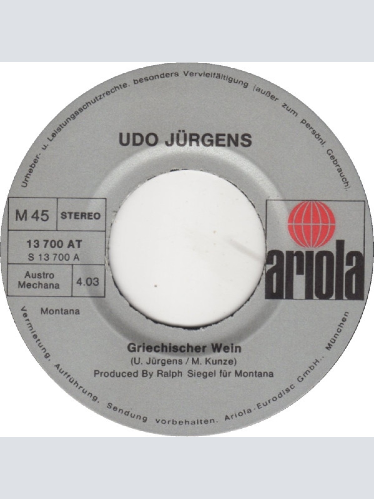 Vinyl / Udo Jürgens - Griechischer Wein
