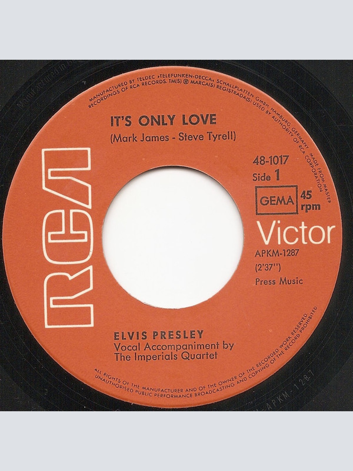 Vinyl / Elvis* - It's Only Love / The Sound Of Your Cry